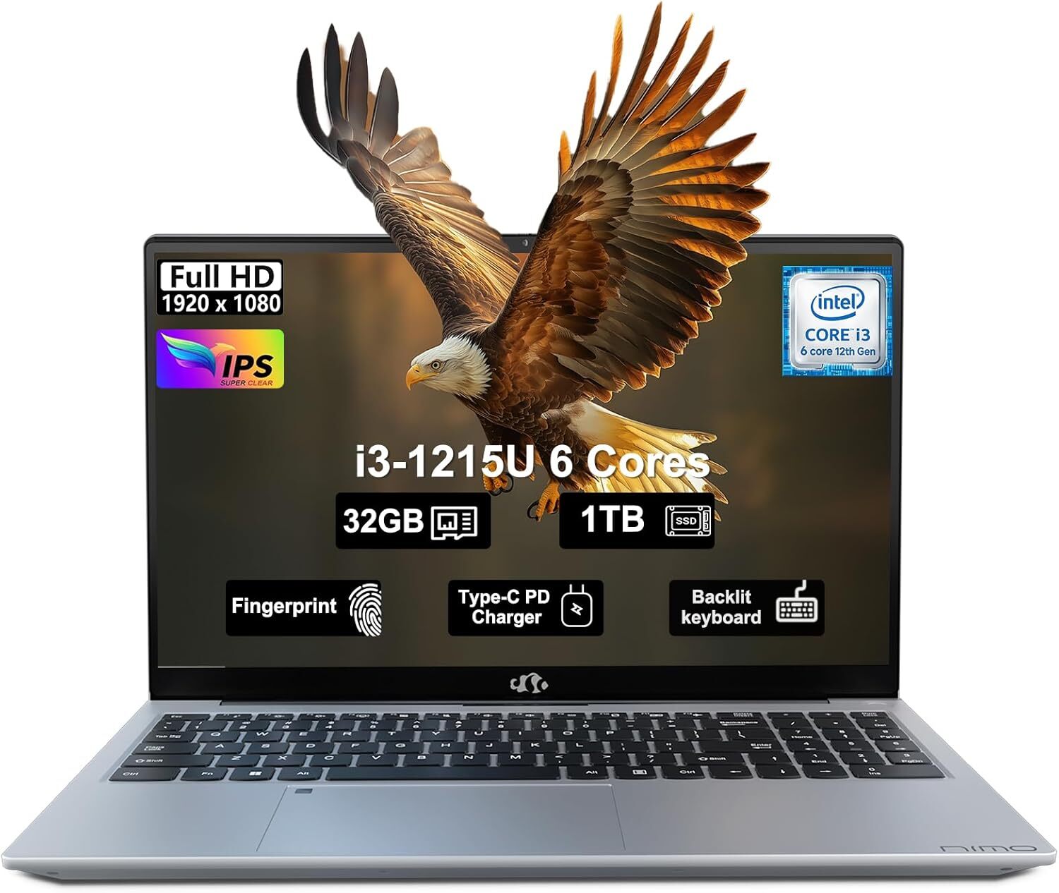 NIMO 15.6 Laptop Intel 6 Core i3-1215U 4.4GHz 32GB RAM 1TB SSD Windows 11 Wifi 6