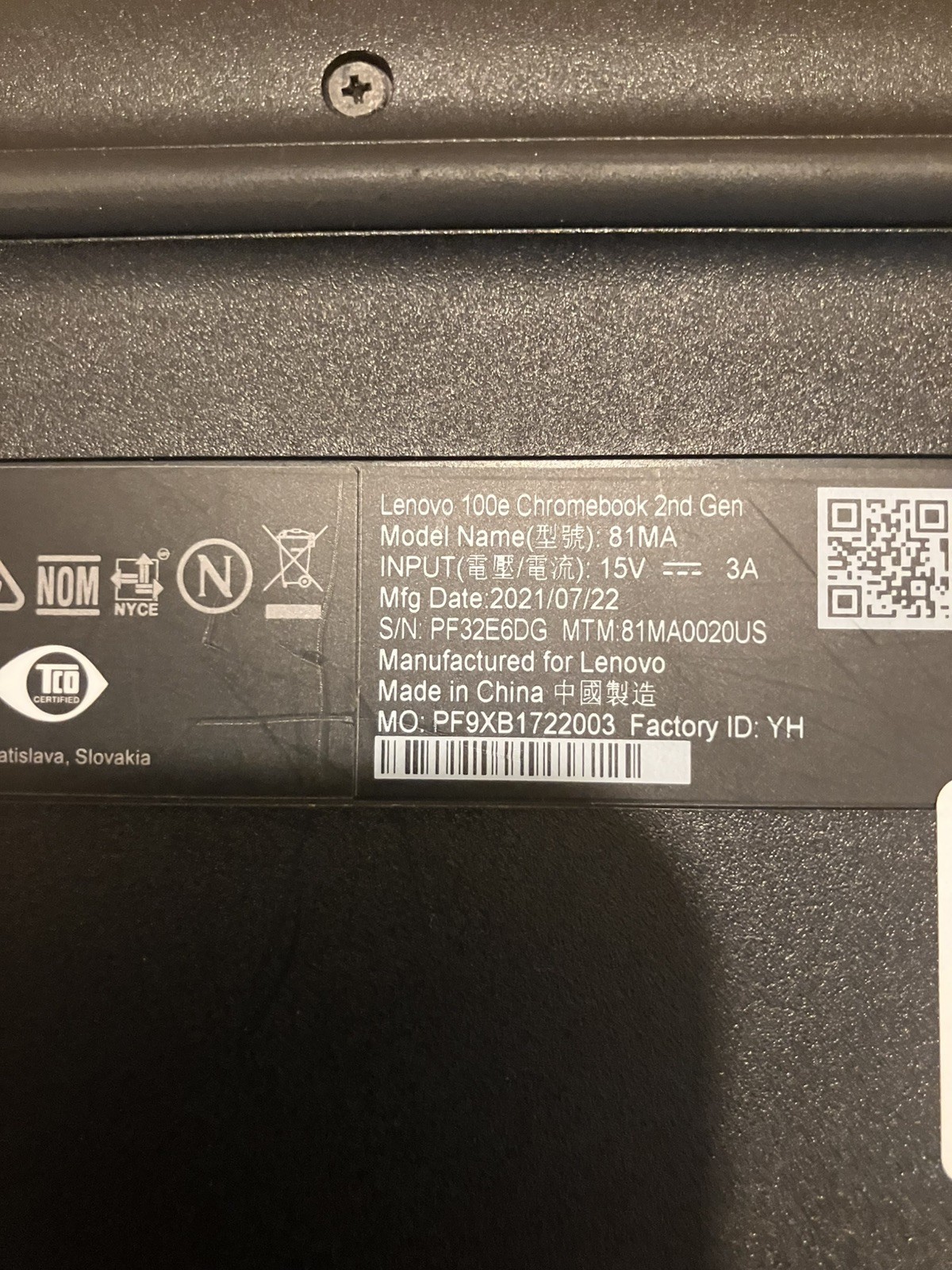 Lenovo Chromebook 100e 2nd Gen 11.6″ 4gb 32GB SSD , Working , No charger