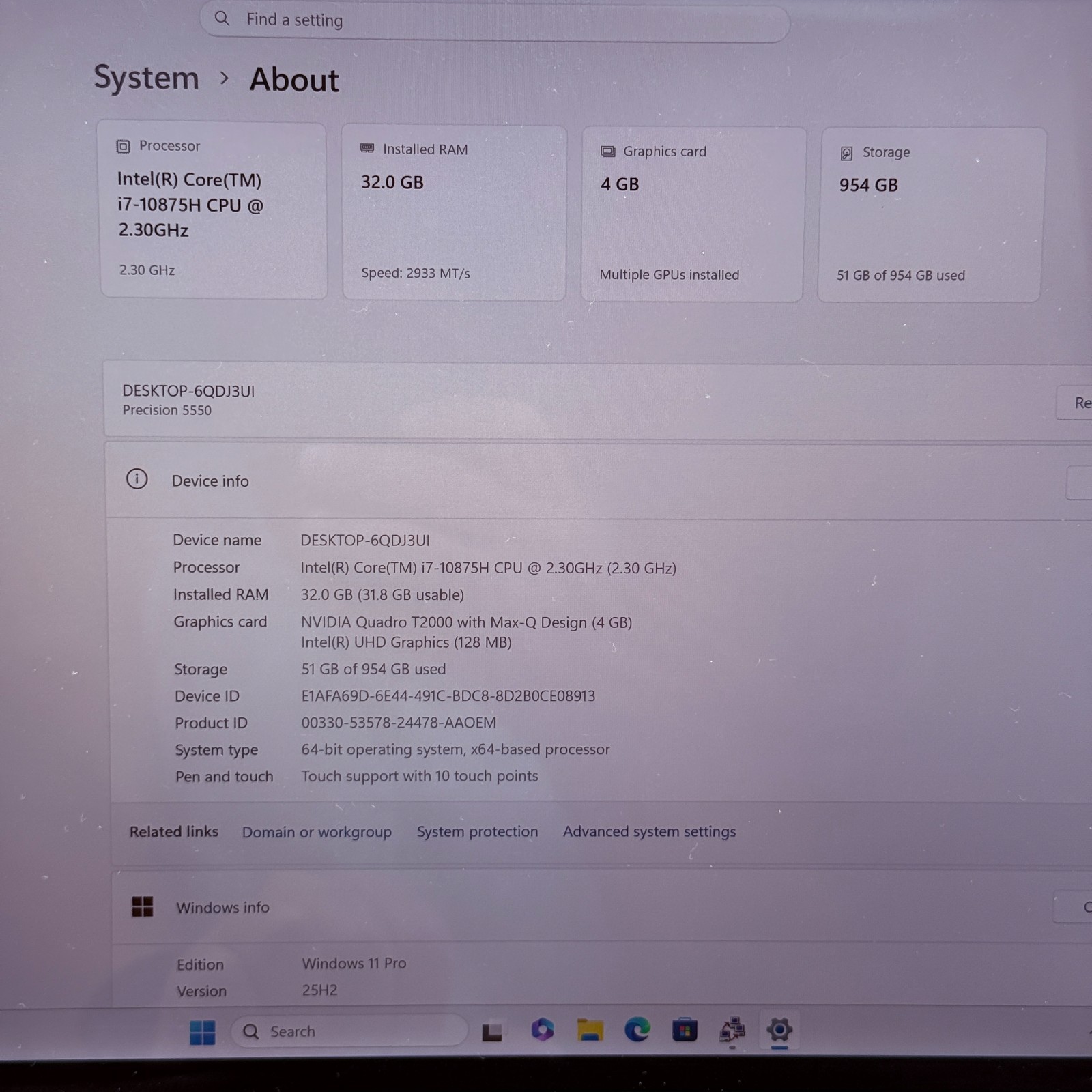 Dell Precision 5550 15 TOUCH i7-10875H 2.30 GHz 32GB 1TB Quadro T2000 Max-Q Good