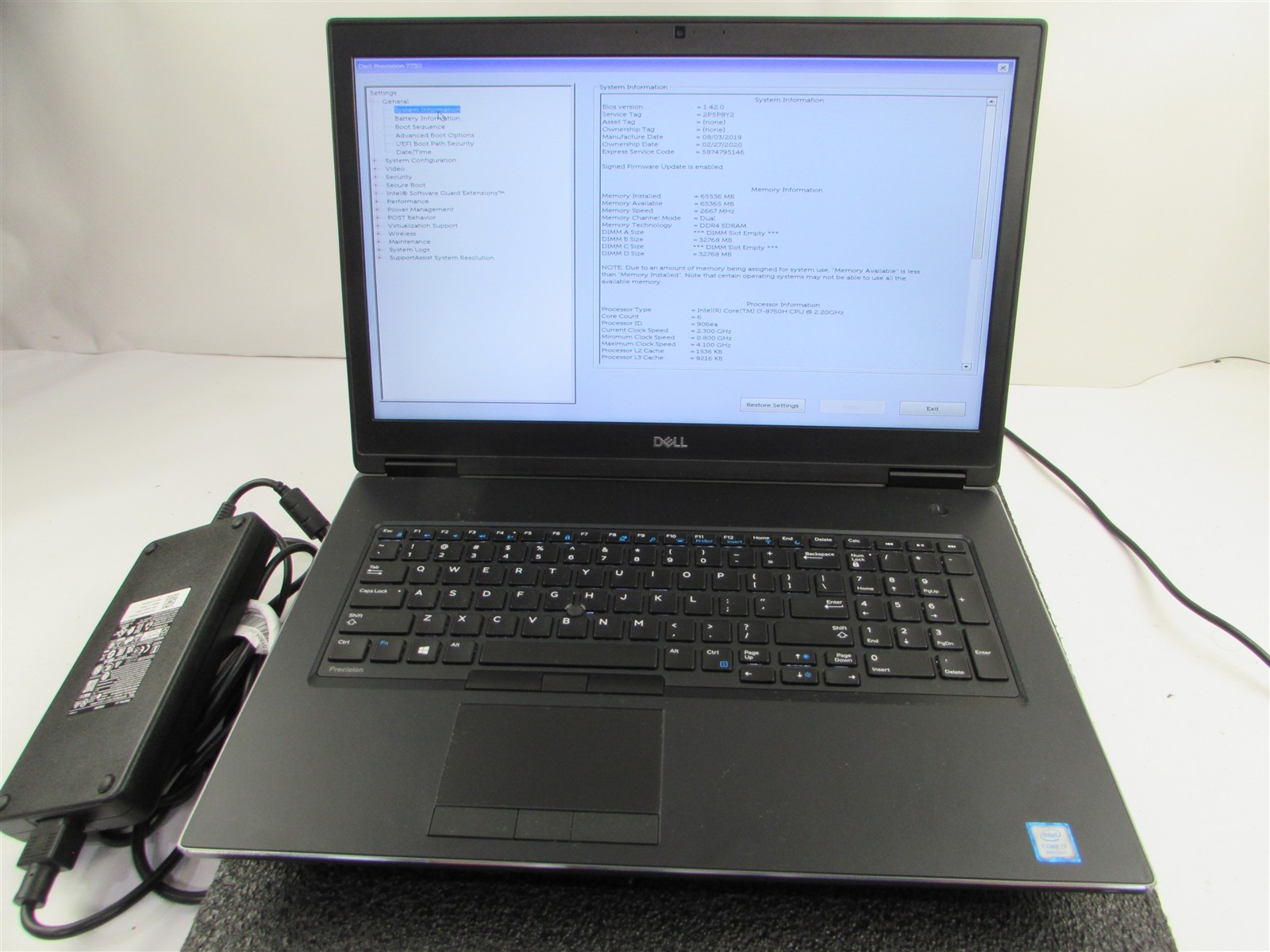 DELL PRECISION 7730 CORE I7-8750H NO SSD 64GB RAM NVIDIA QUADRO P3200 NO O.S