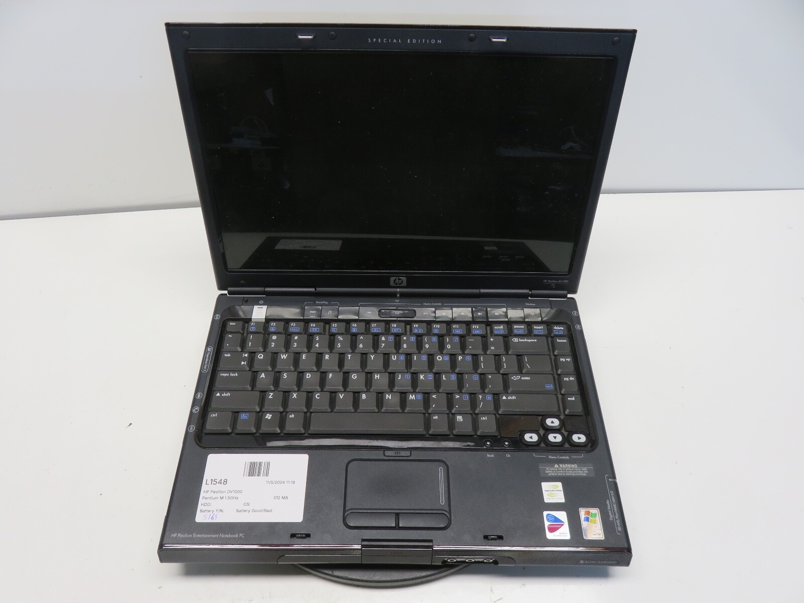 HP Pavilion DV1000 Pentium M 1.5GHz 512 MB NO HDD No Batt READ