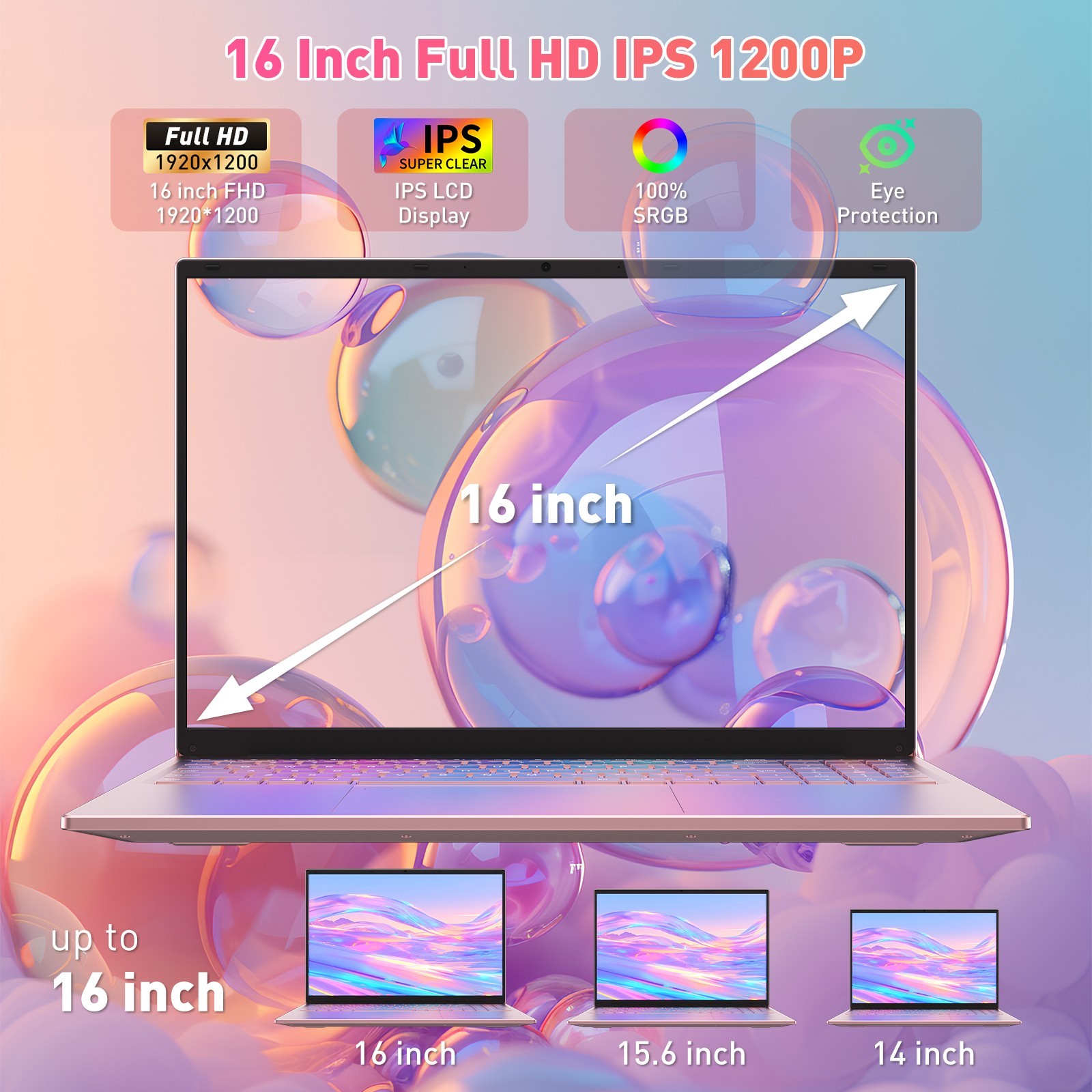 Auusda 16″ Thin & Light Home Laptop, Intel i3, 16GB RAM, 1024GB SSD, Win 11 Pro
