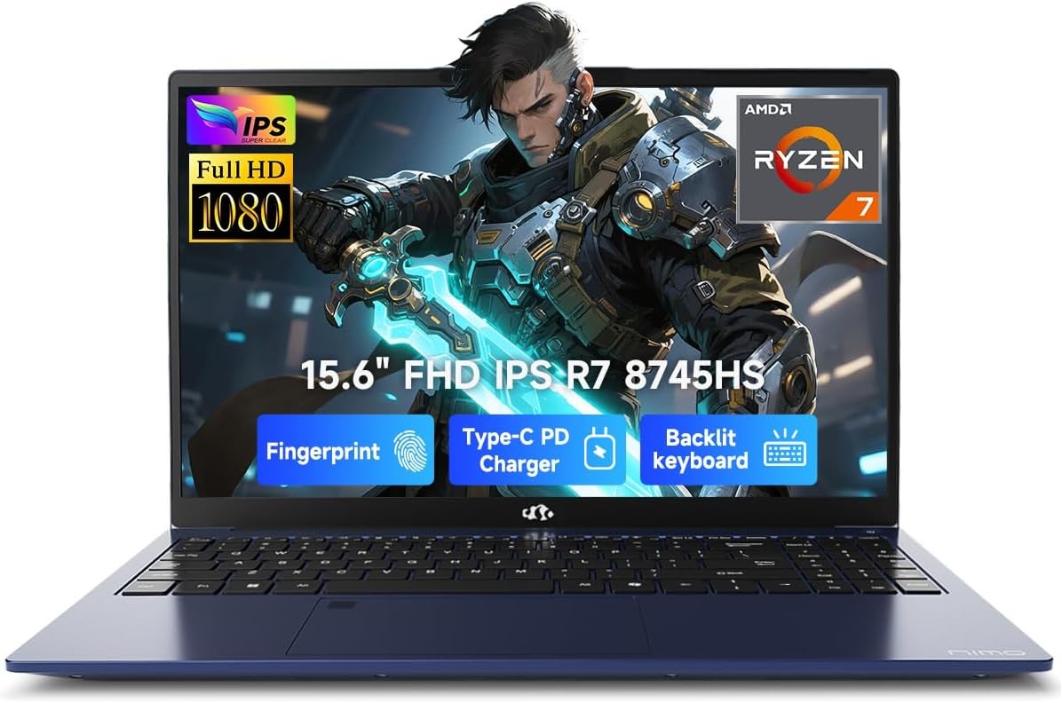 NIMO 15.6 IPS FHD-Gaming-Laptop, AMD Ryzen 7 8745HS 16GB DDR5 RAM 512GB SSD