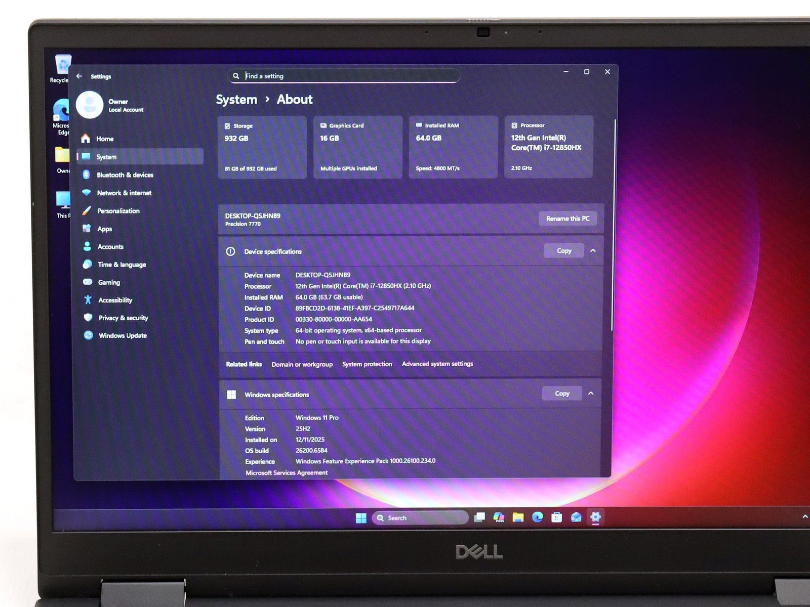 Dell Precision 7770 17.3″ i7-12850HX 64GB 1TB NVMe RTX A4500 W11P + Accidental