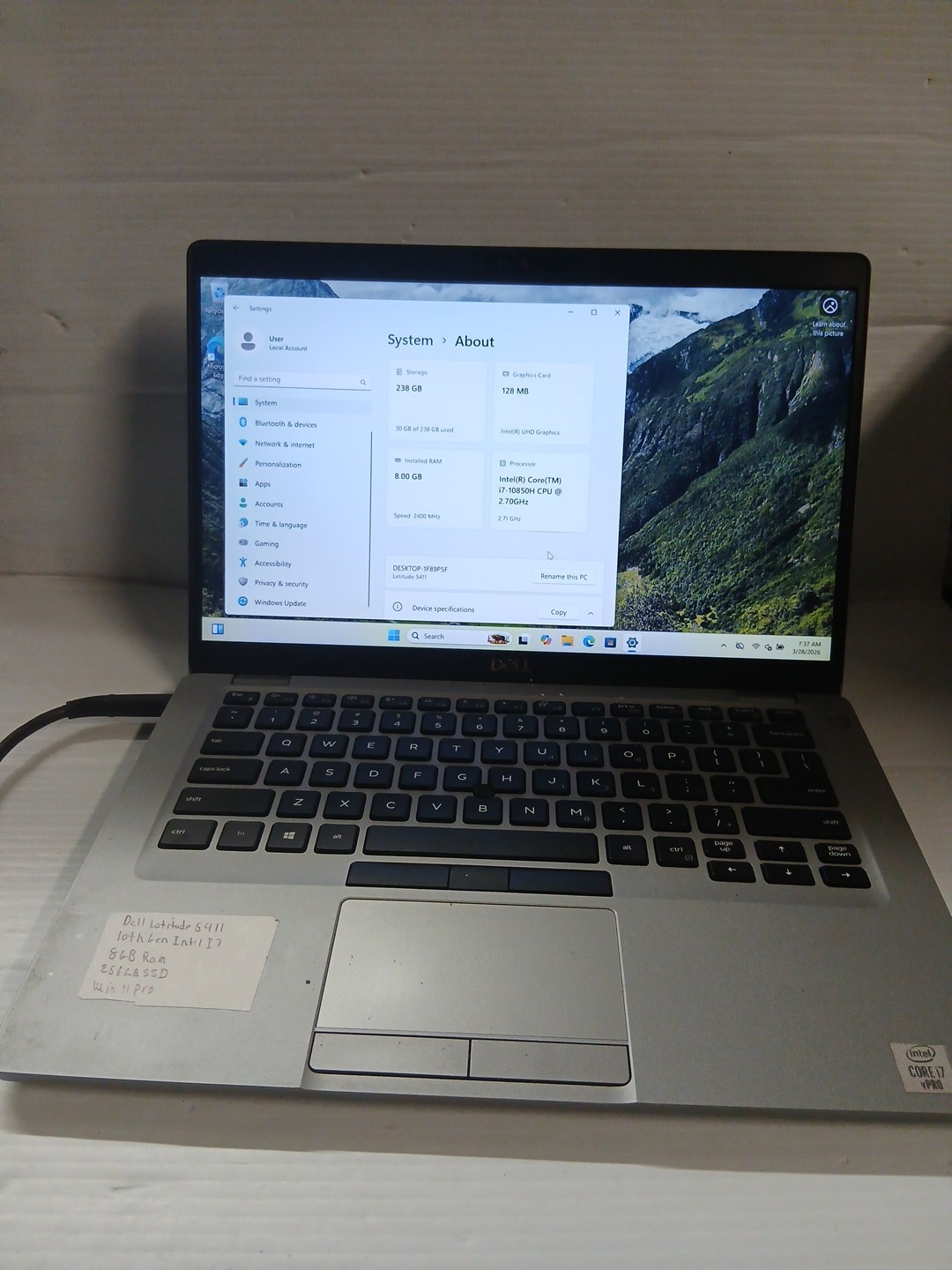 Dell Latitude 5411 i7-10850H 8GB NVMe 256GB FHD non-touch TB3 FP+SC IR Cam vPro