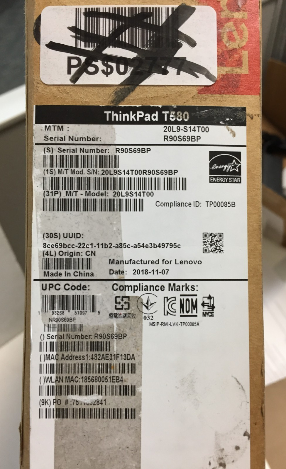 Lenovo T580 20L9S14T00 15.6″ Laptop/Intel i5-7200U/8GB RAM/512G SSD/Win10