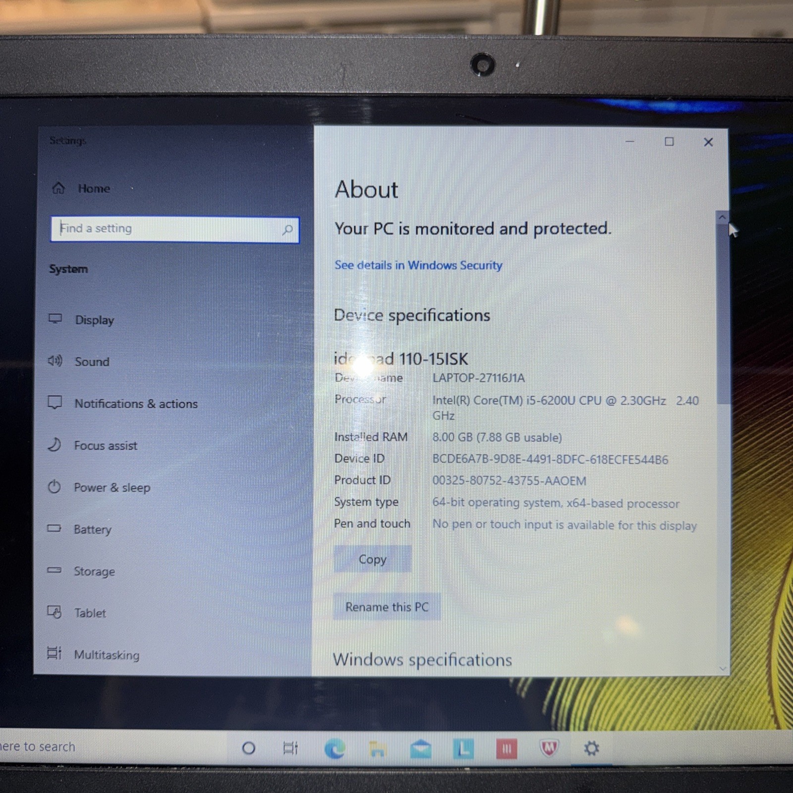 Working Lenovo ideapad 110-15ISK i5 Windows 10 Charger Cord Included Clean 8gb