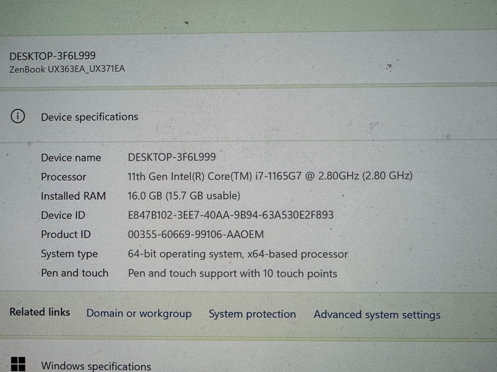 ASUS ZenBook Flip 13 UX371E Core i7-1165G7 16GB Weak Battery Working
