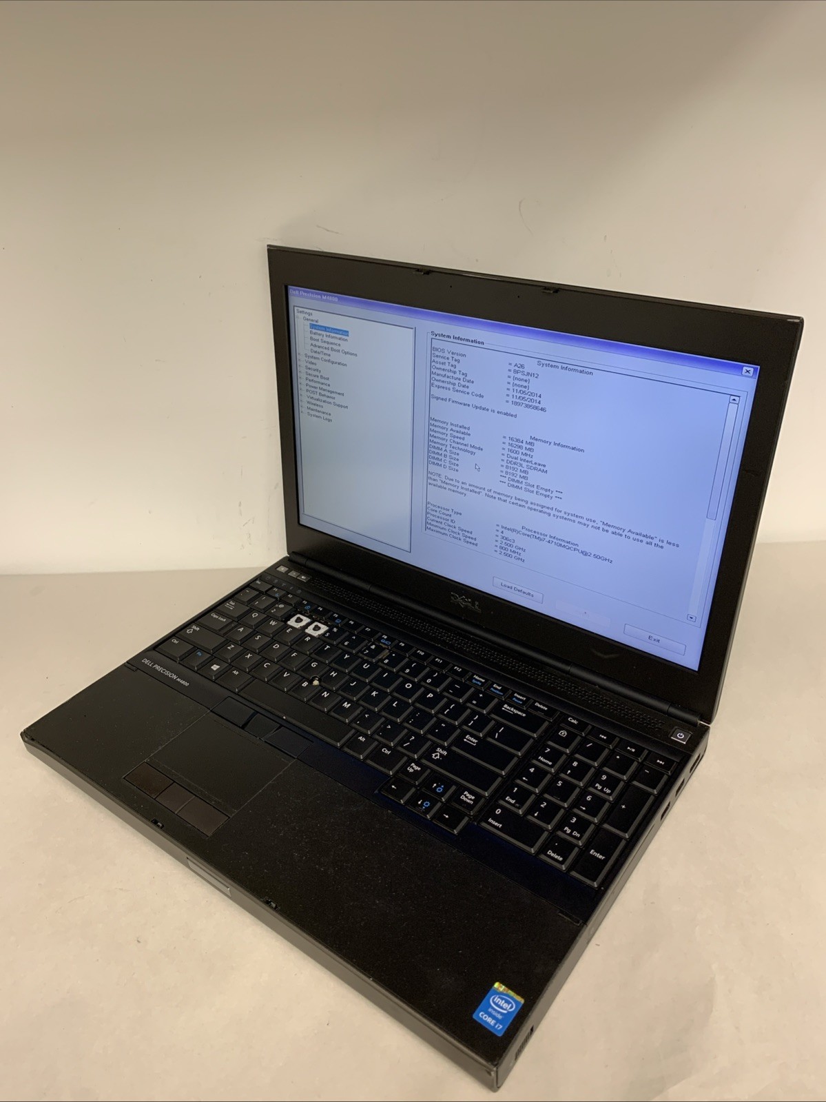 Dell Precision M4800 i7-4710MQ 16GB RAM NO SSD | Boot To Bios