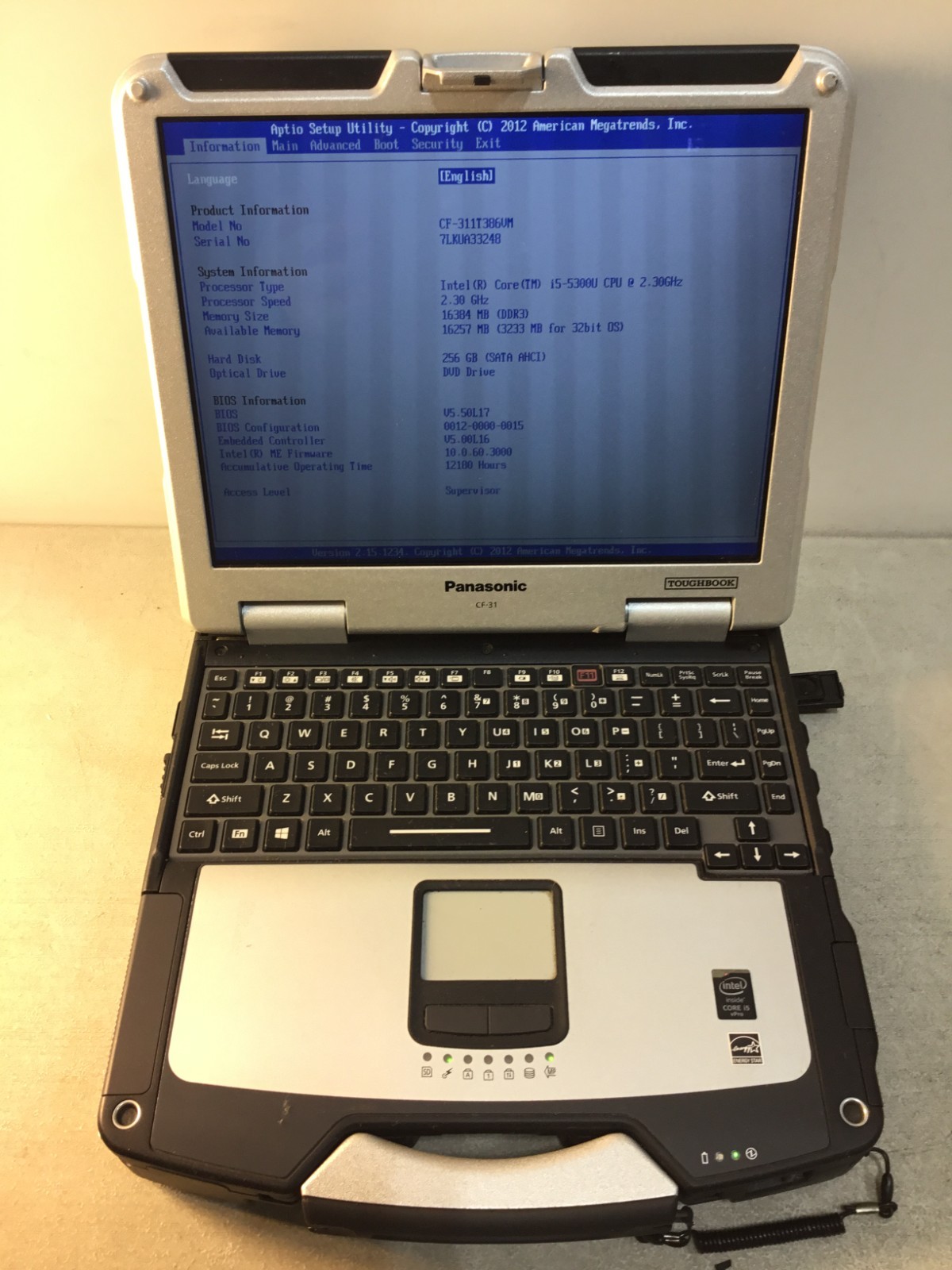 Panasonic ToughBook CF-31, i5-5300U CPU 2.30Ghz, 16.GB RAM, 256 SATA AHCI