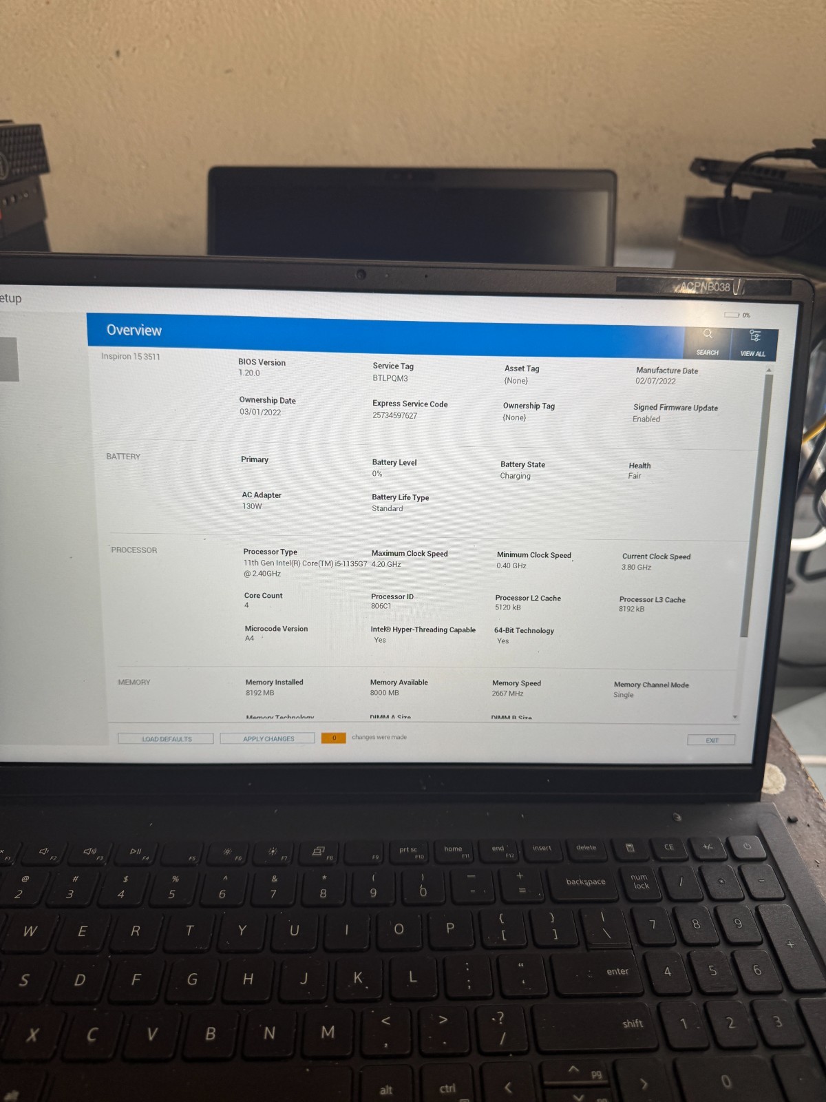 Dell Inspiron 15 3511 Core I5-1135G7 8GB RAM Laptop For Parts/Repair #5450