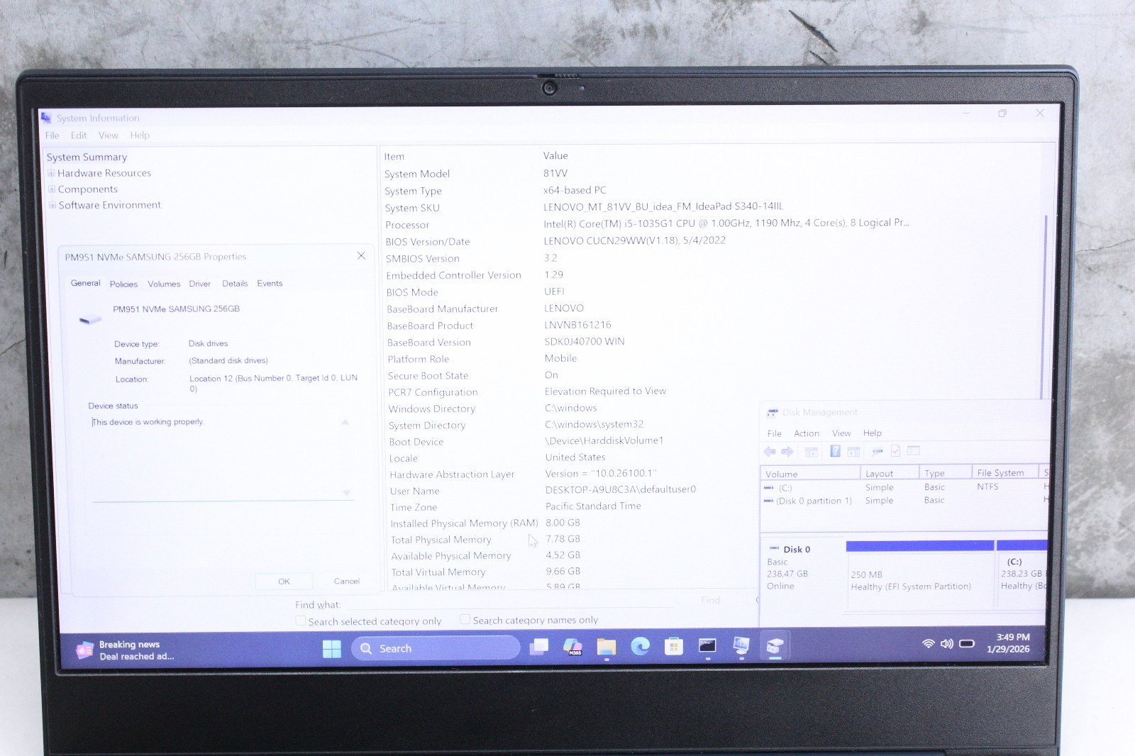 Lenovo IdeaPad S340 14IIL | i5-1035G1, 8GB Ram, 256GB NVMe, Grade B- Read!