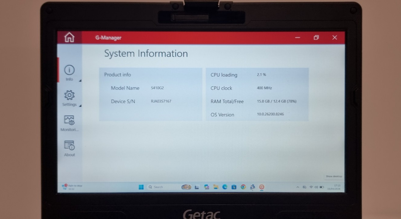GETAC S410 G2 RUGGED LAPTOP 14″ TOUCH i5-6200U 16GB HDMI GPS Rs232 2 X BATTERIES