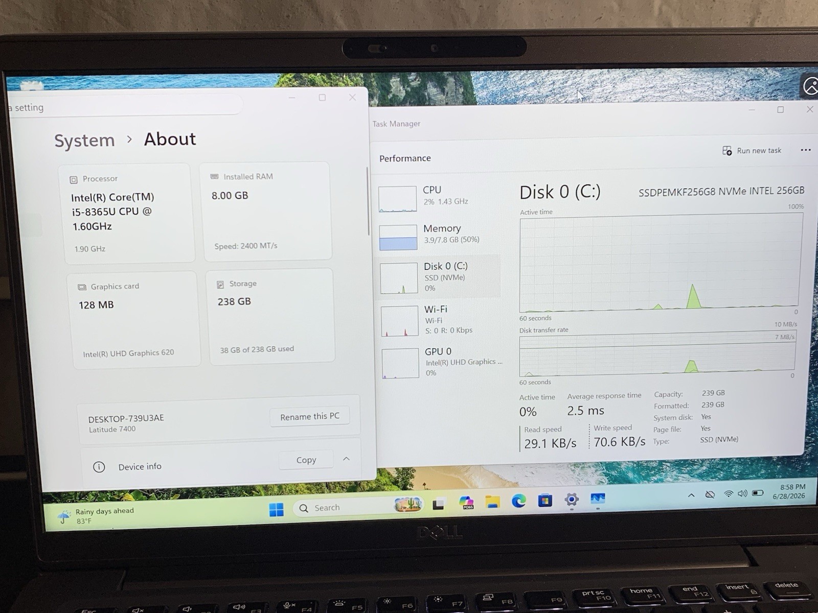 Dell Latitude 7400 i5-8365U 8GB 256GB SSD Win11 14in FHD Black