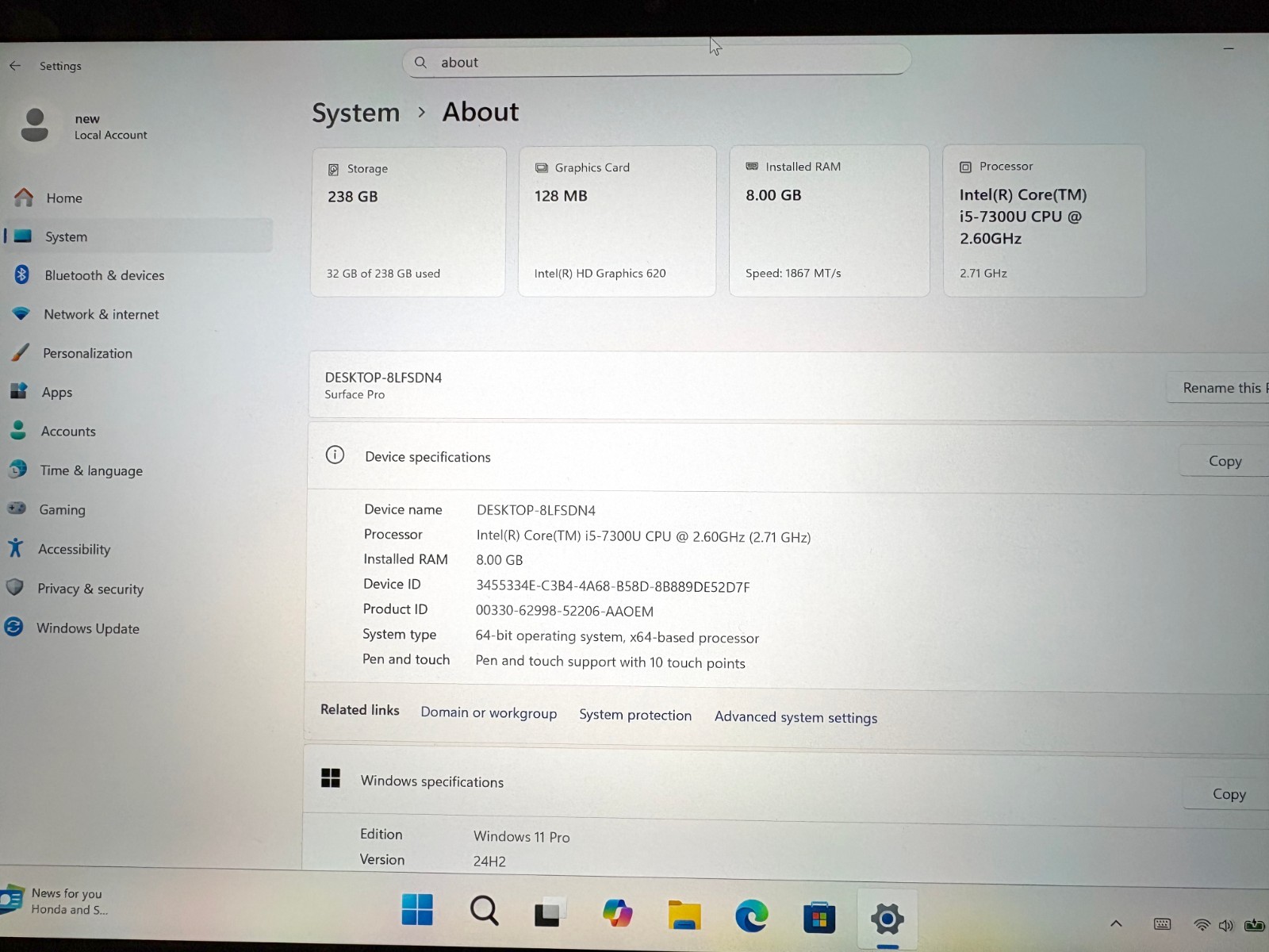Microsoft Surface Pro 5 12″ 2.6GHz i5-7300U 256GB SSD 8GB RAM Win 11 ; 6175411