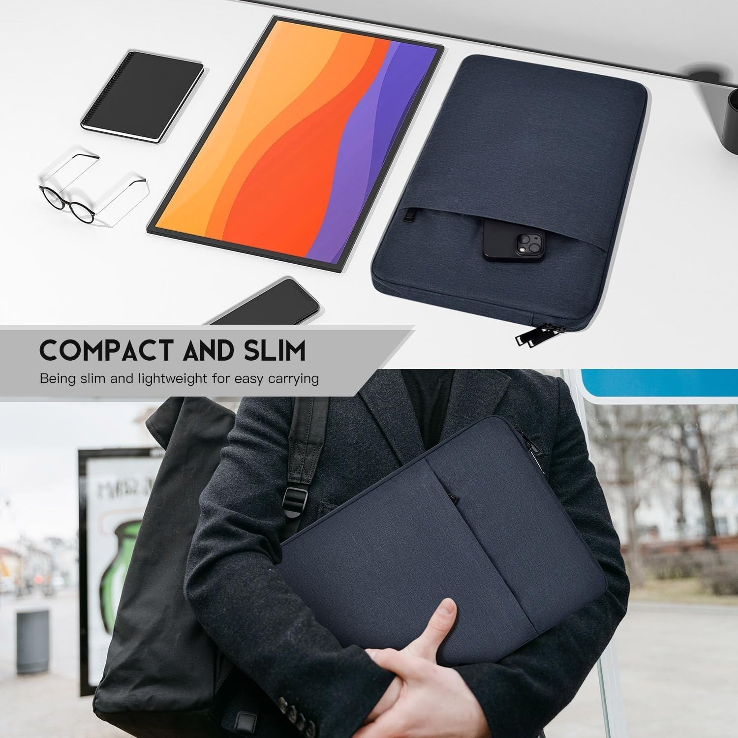 Portable Monitor Sleeve 15.6 16.1 inch, Padded Shockproof Carrying Case Bag