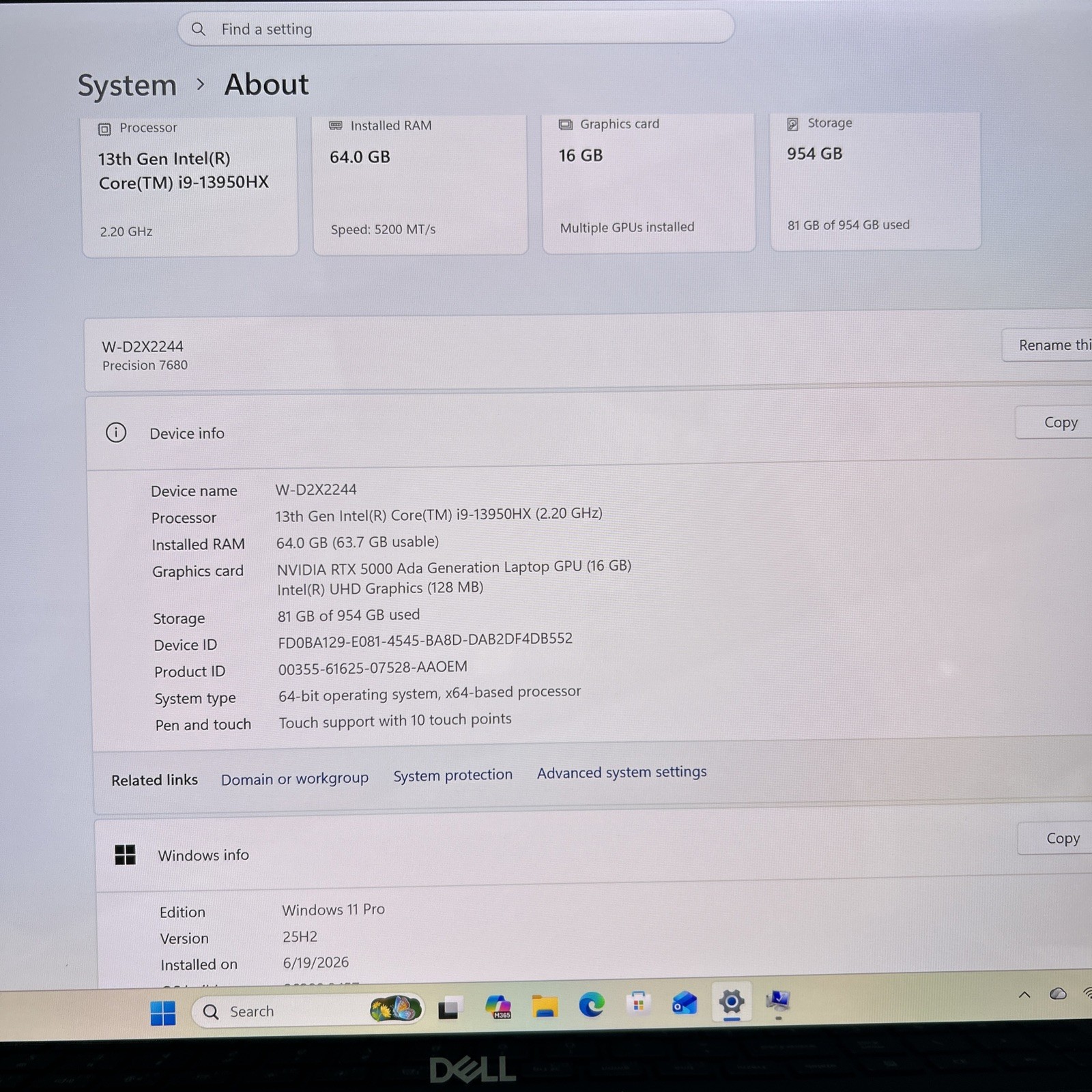 Dell Precision 7680 16″ , Intel i9, 64GB RAM, 1TB SSD,NVIDIA RTX 5000 ada(16gb)