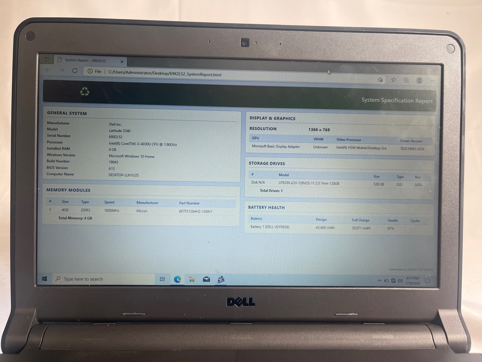 Dell Latitude 3340 i3-4030U 1.9GHz 4GB 128GB SSD 13.3″