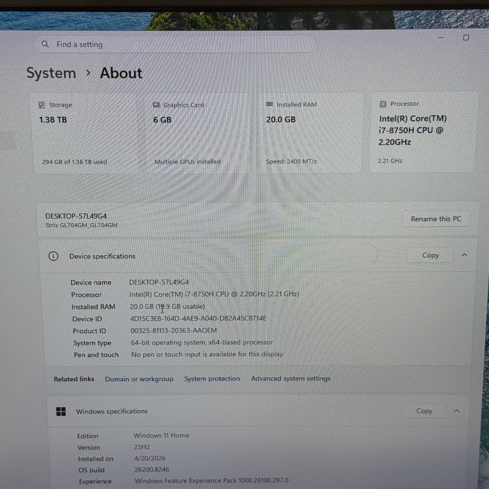 Asus Scar II GL704G 17.3″ i7-8750H 2.2GHz 20GB RAM 512GB SSD GeForce GTX 1060
