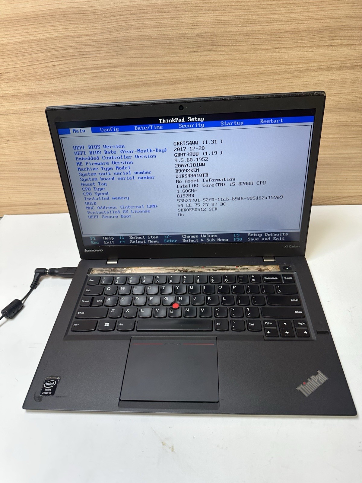 Lenovo THINKPAD X1 CARBON INTEL CORE I5-4200U 1.60GHZ 8GB RAM NO HD(UNTESTED)
