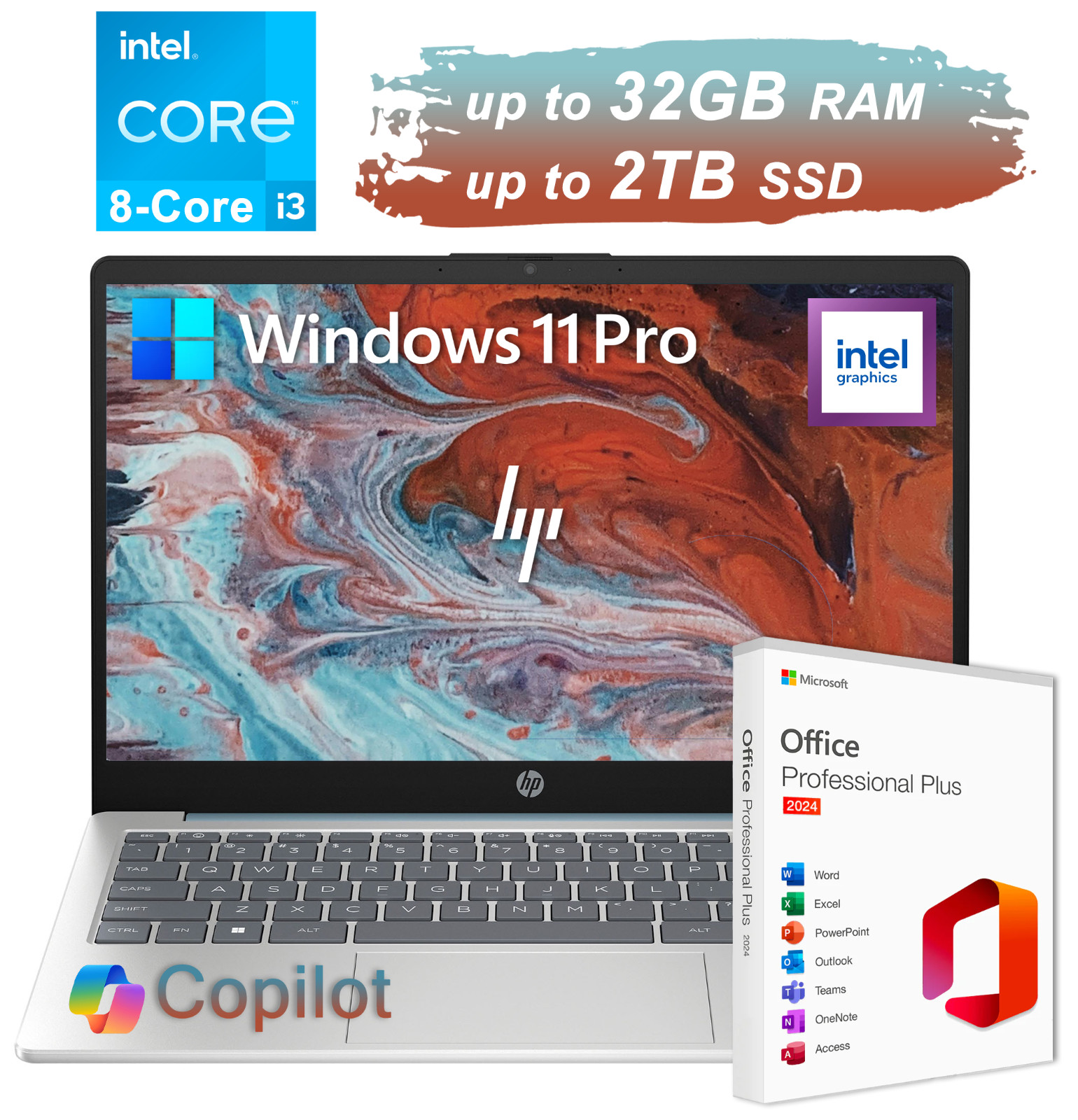 2026 HP Laptop Computer 14″ 8-Core Intel i3 Up to 32GB RAM & 2TB SSD Pro Office