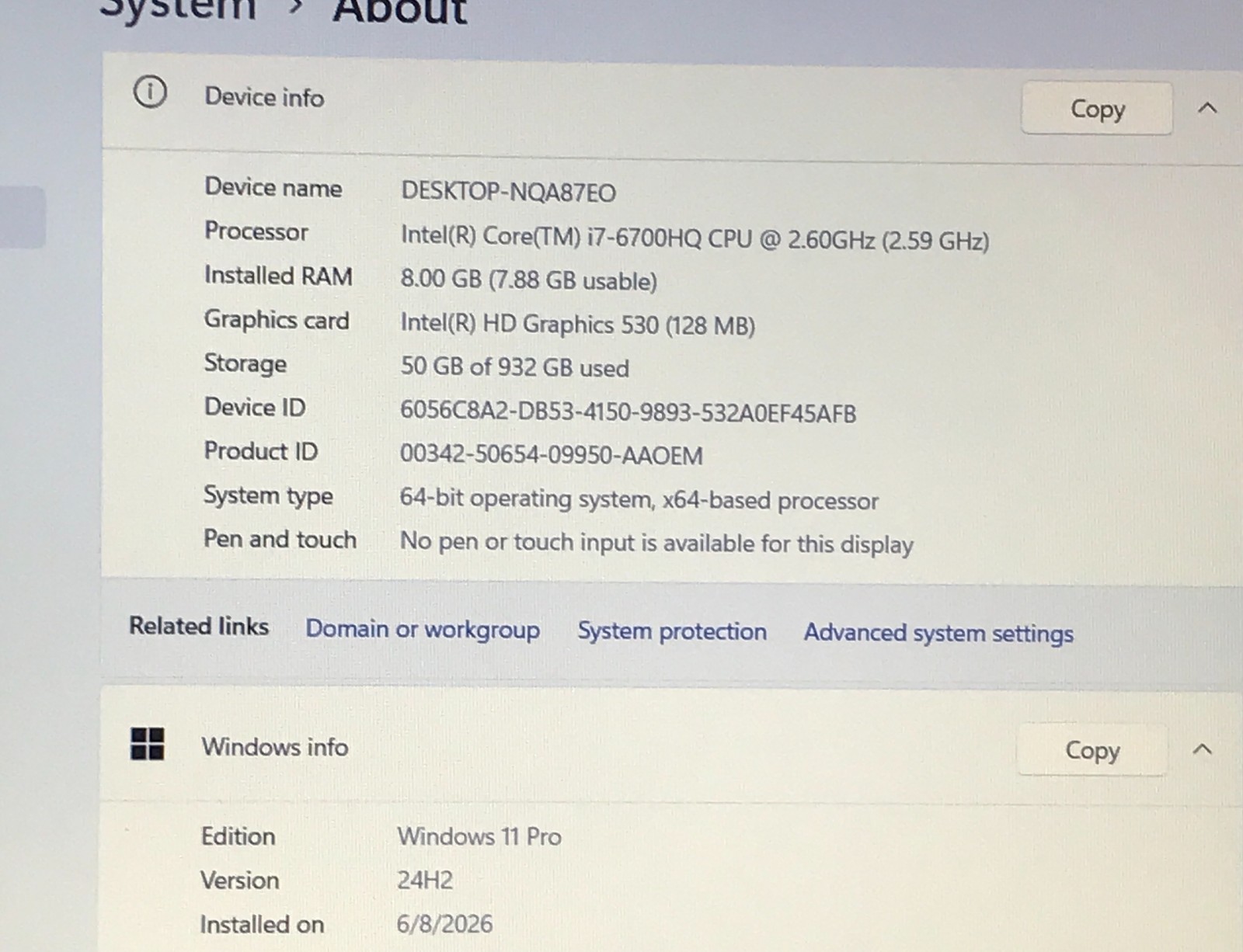 HP ZBOOK 15 G3 i7-6700HQ@2.60GHz 8GB RAM 1TB SSD NVMe W11P NVIDIA M1000M GRAPHIC
