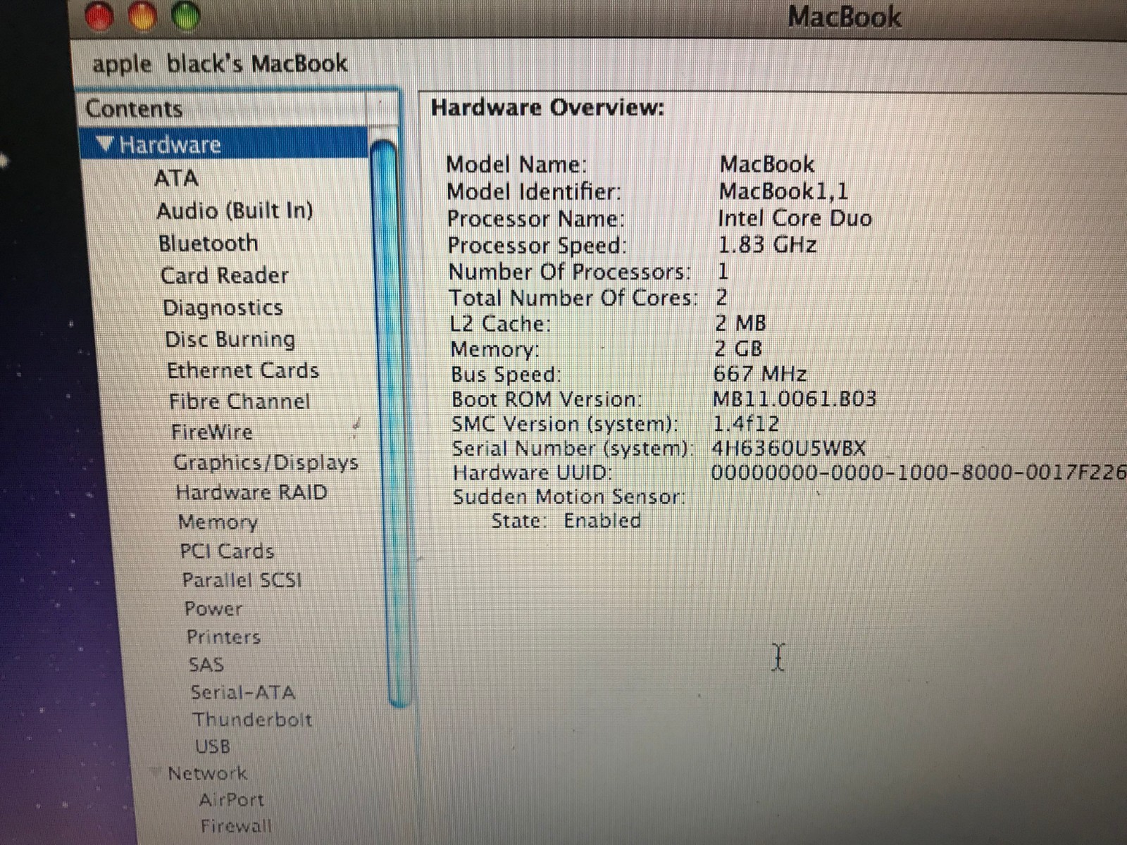 Apple MacBook A1181 1.83 GHz 2GB RAM 120 GB HDD OSx 10.6.8 No Charger Or Battery