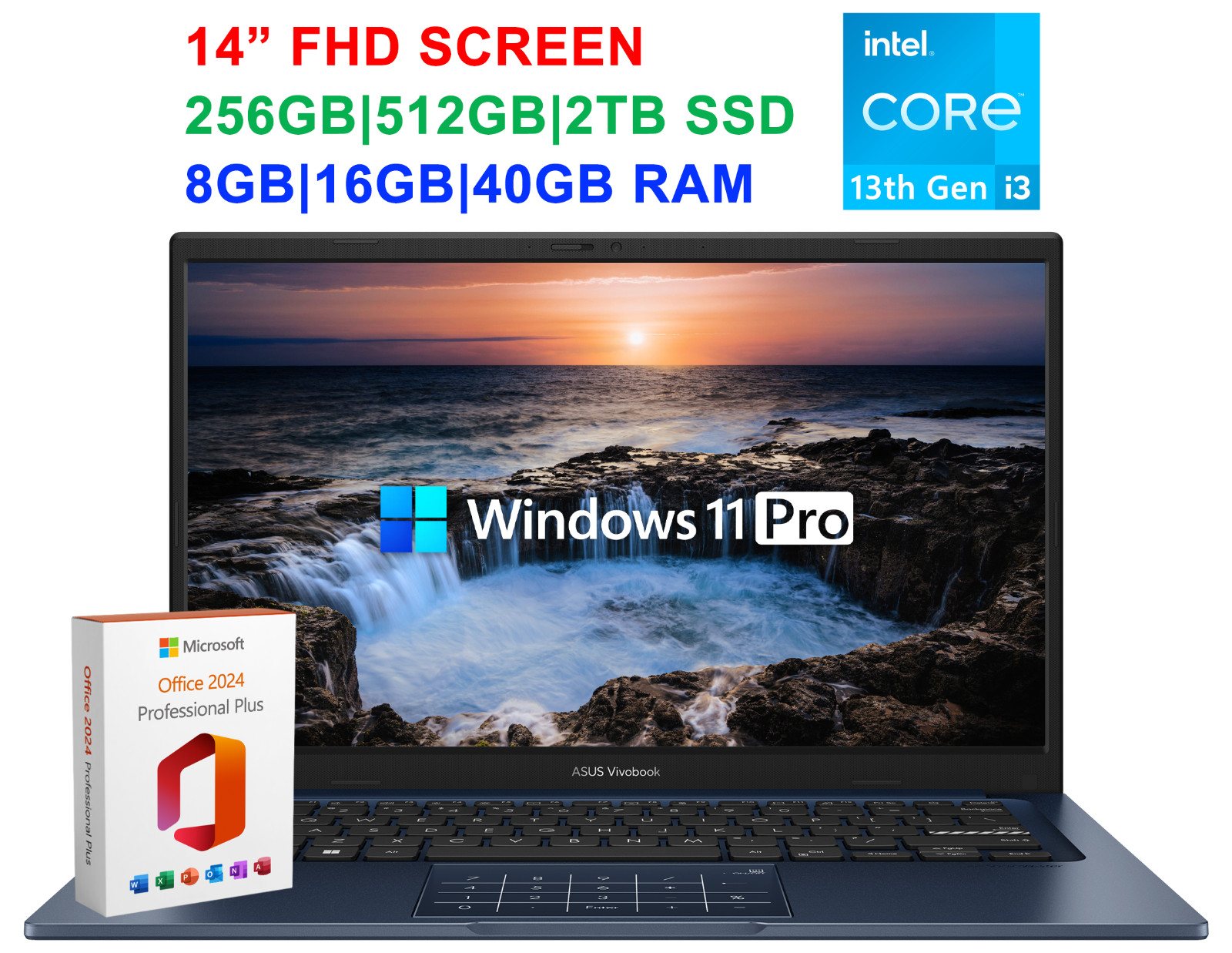 2026 ASUS Vivobook 14″ FHD Laptop, 6-Core Intel i3-1315U, Up to 40GB RAM 2TB SSD