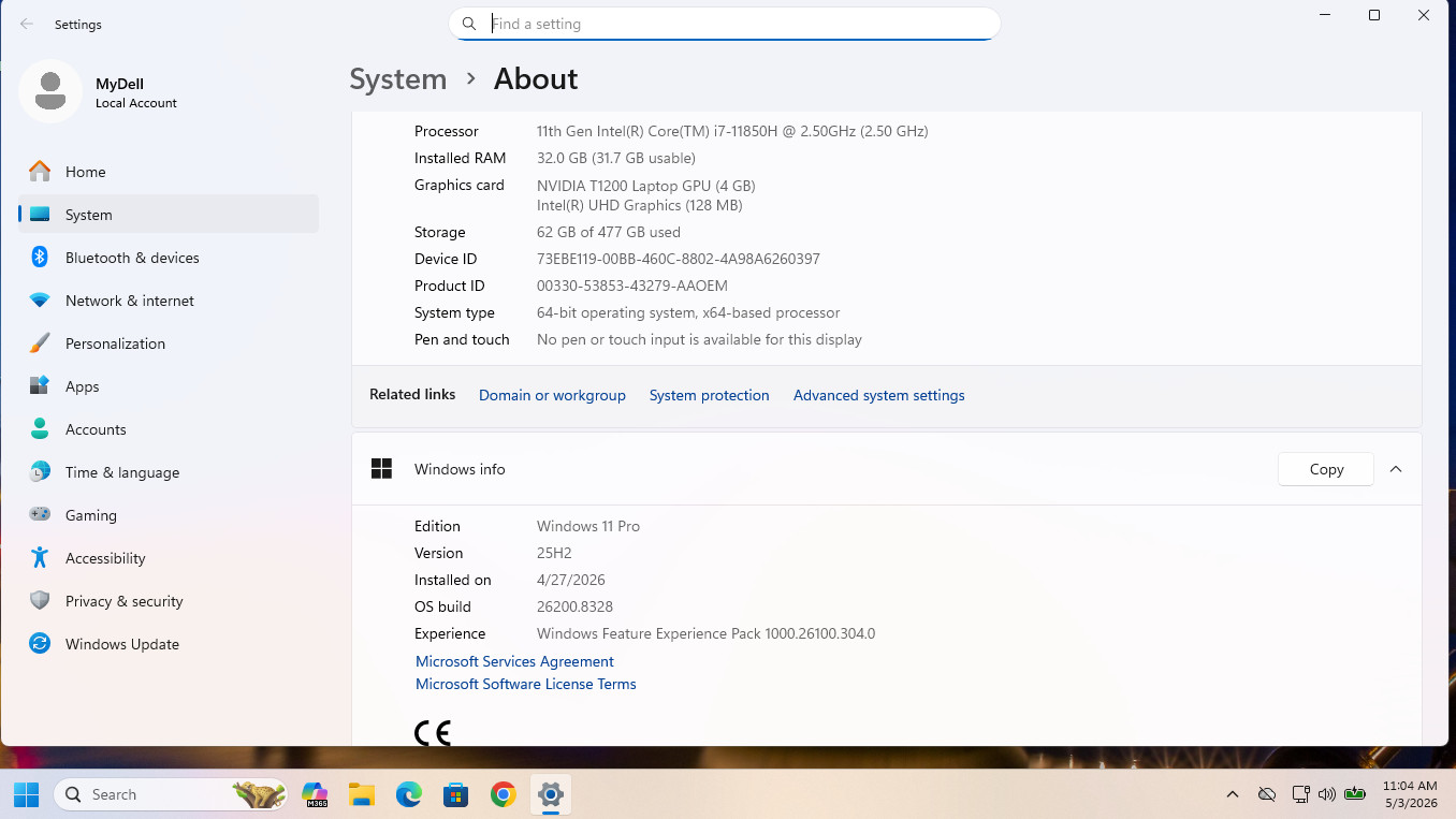 Dell 3561 15.6″ Intel i7-11850H 2.50 GHz 32GBRam 500GB SSD Nvidia T1200GPU Win11