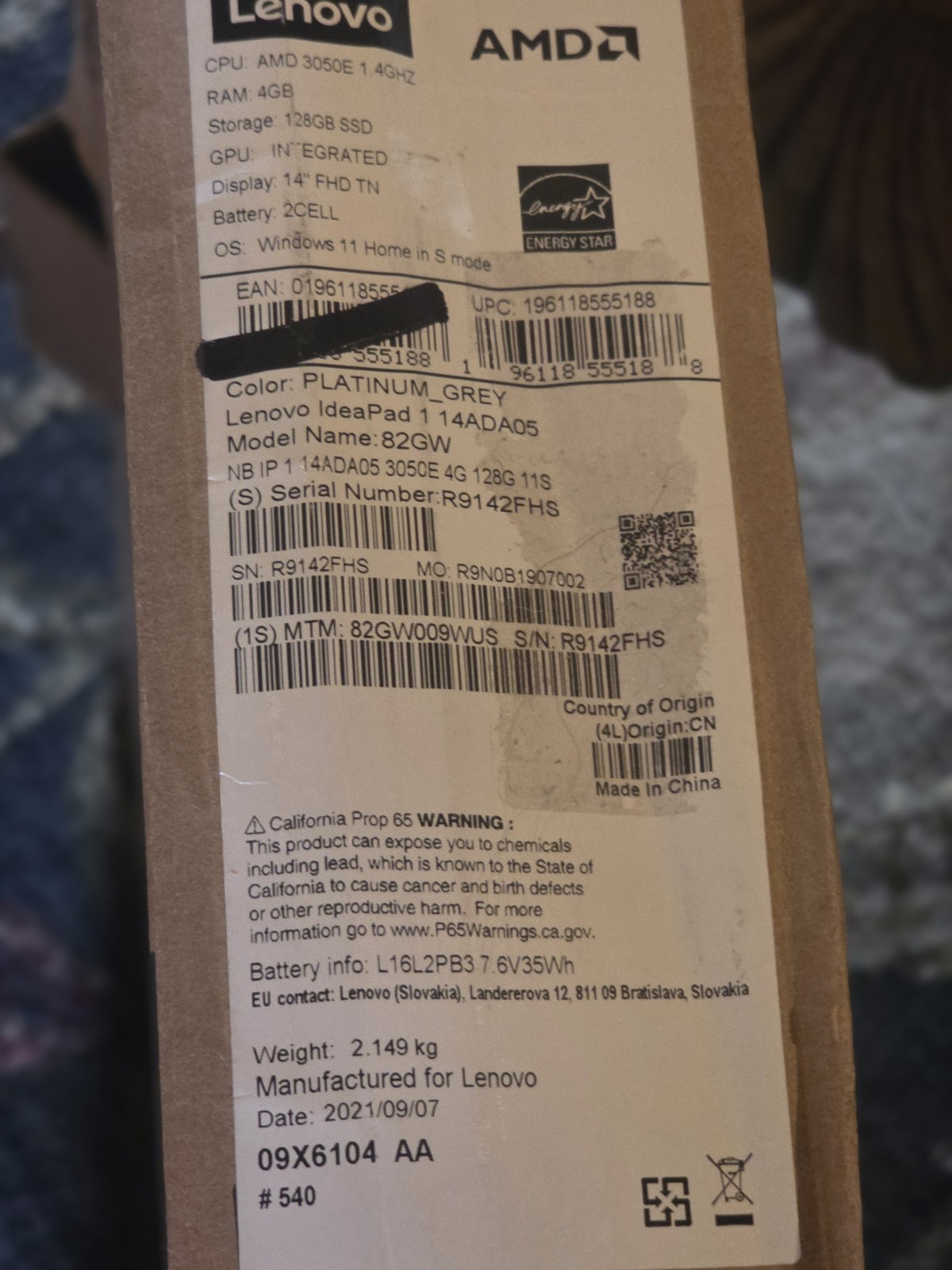 Lenovo IdeaPad 1 14″ HD Laptop AMD Athlon 128GB SSD 4GB RAM Gray