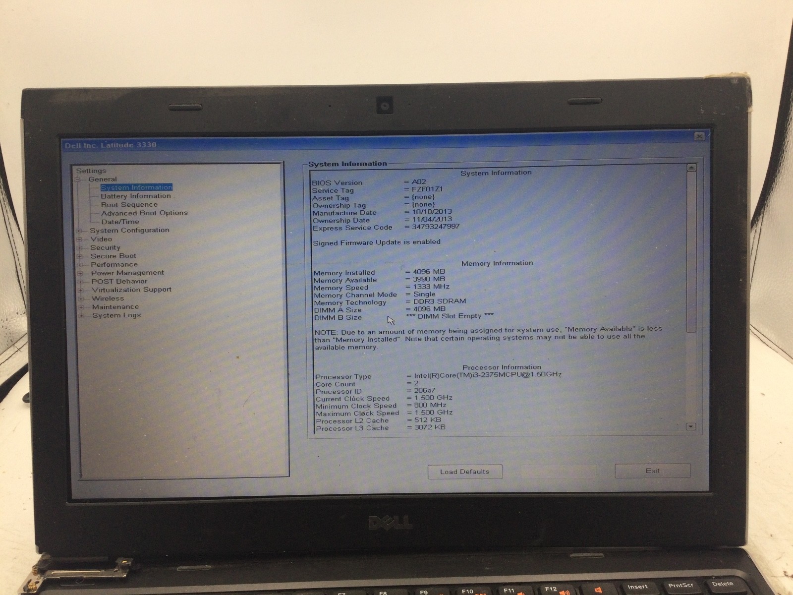 DELL LATITUDE 3330 – BOOTS TO BIOS/LOCKED – INTEL I5 – 8GB RAM – READ – BB