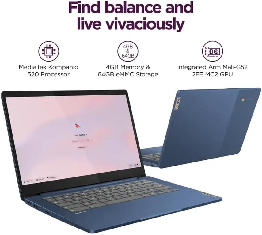 Lenovo IdeaPad Slim 3 Chromebook Laptop,14″HD,MediaTek Kompanio 520,UpTo 4G 320G