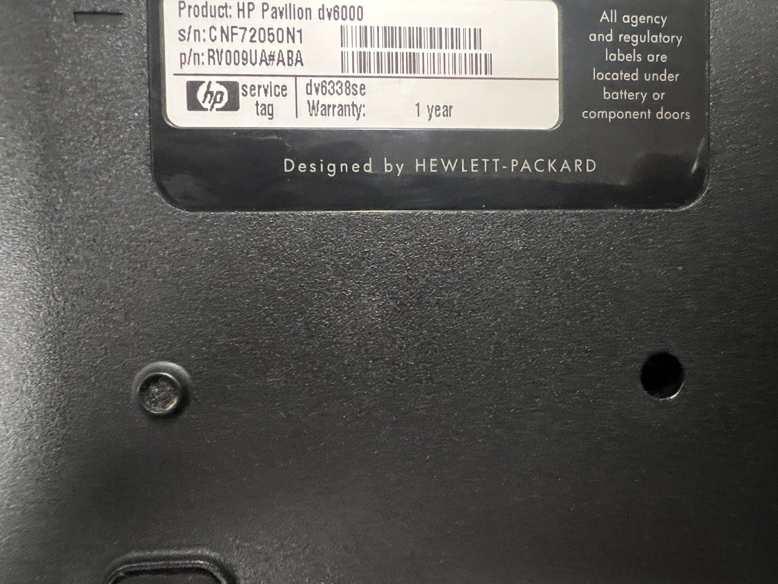 HP Pavilion DV6000 AMD Turion 64 X2 2GB No HDD No OS