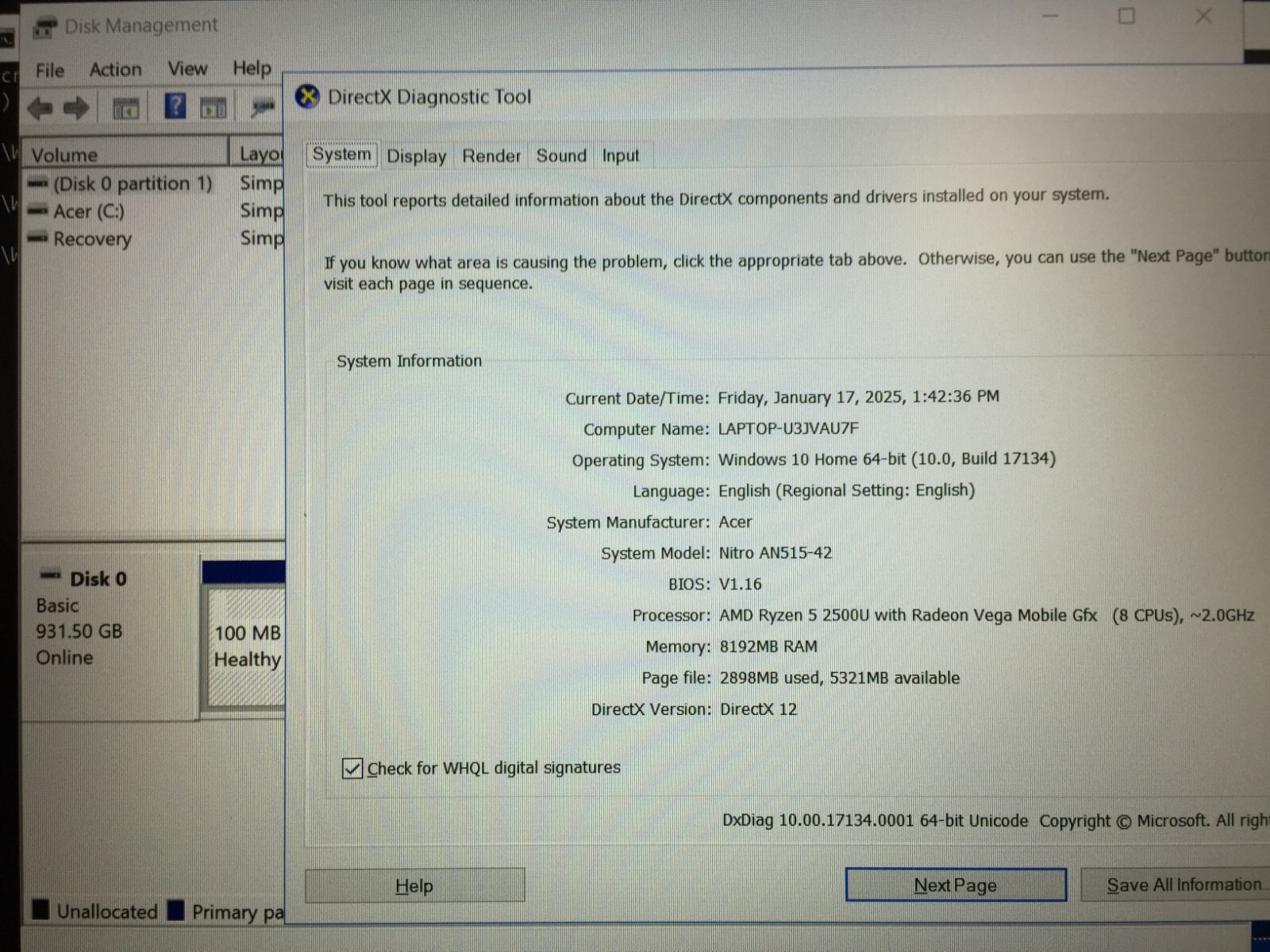 *Bad Battery*Acer Nitro 5 AN515-42-R5ED 15.6 Laptop/AMD Ryzen 5 2500/8GB/1TB HDD