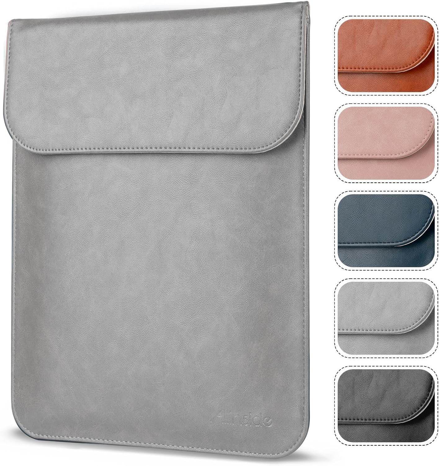 Gray Waterproof PU Leather Laptop Sleeve Bag for 15-16 inch MacBook Pro & Air