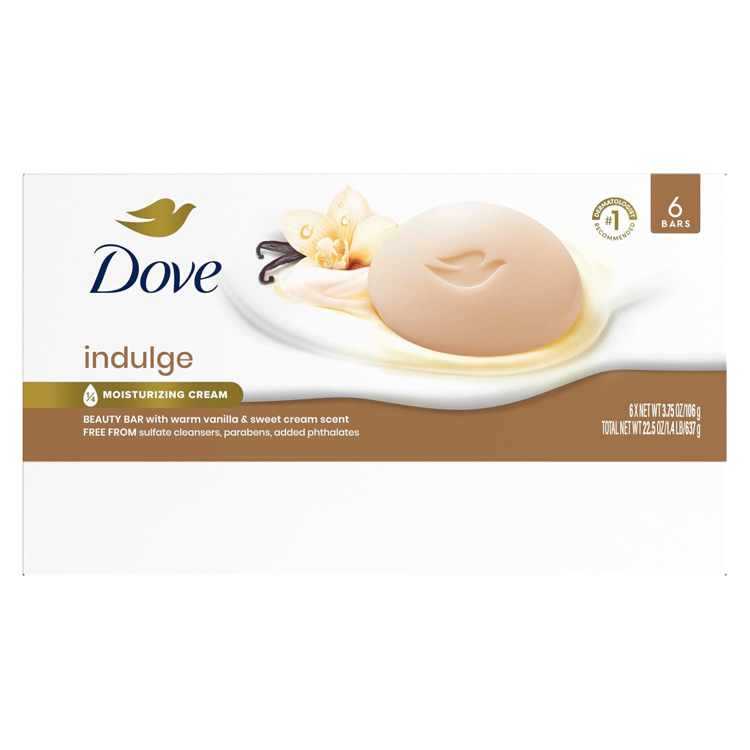 Indulge Soap Bar 6 Bars Warm Vanilla + Sweet Cream for Hydrated & Soft Skin 3.75