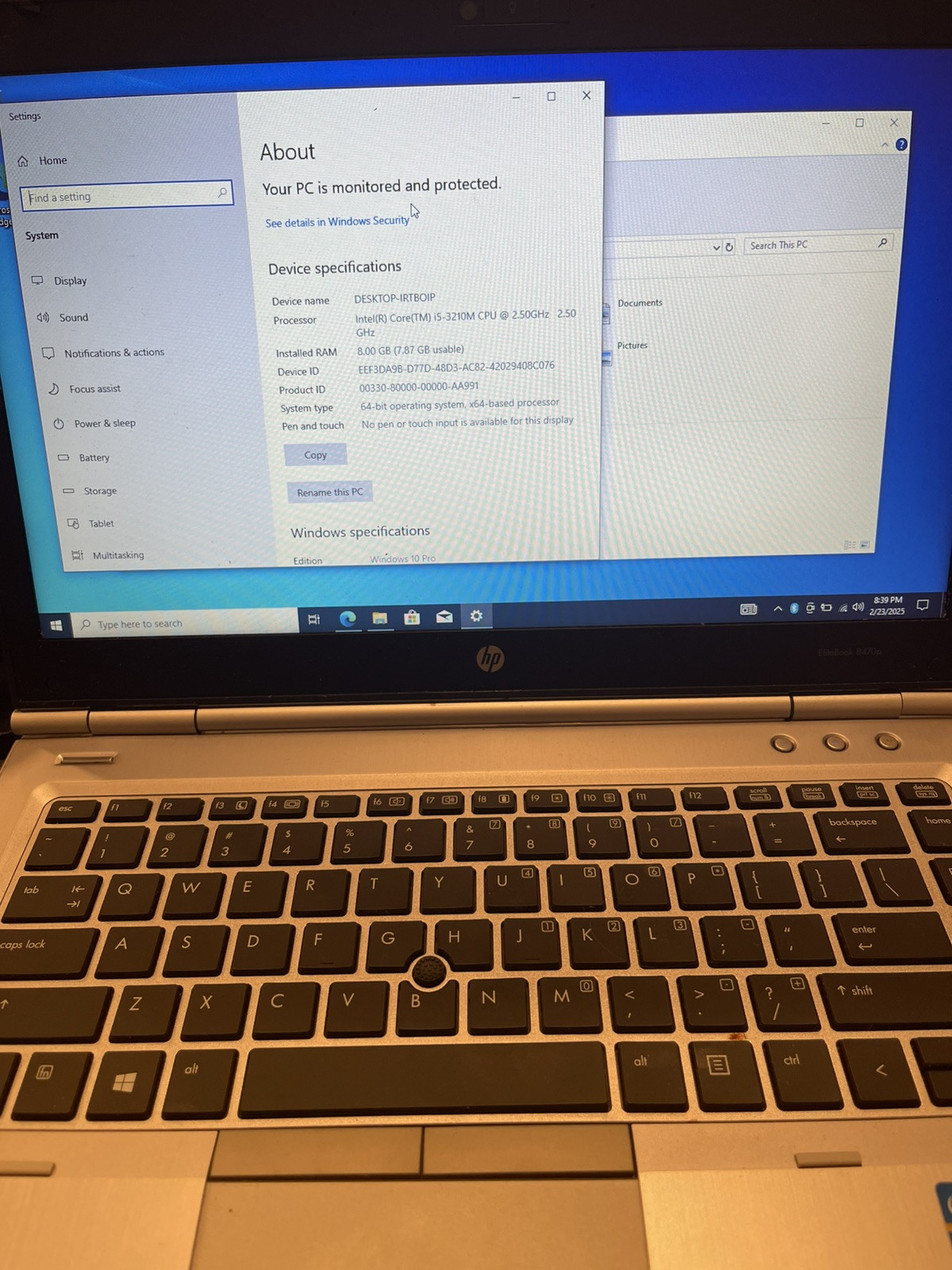 HP Elitebook 8470p Core i5-3210M 2.50GHz 8GB RAM 256 G Ssd WEBCAM
