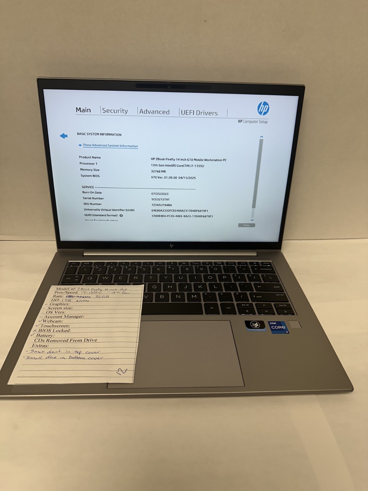 HP Zbook Firefly G10 i7-1355U 32GB 1TB NVME ( No OS or Charger)