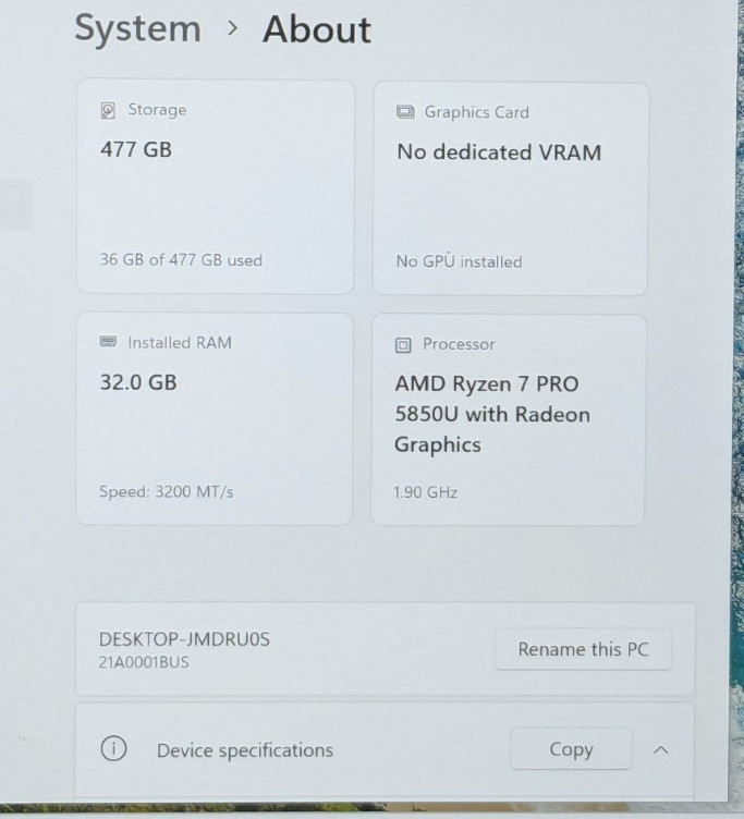 Lenovo ThinkPad P14s Gen 2 14″ AMD Ryzen 7 5850U 32GB 512GB SSD W11P PF38M7CG