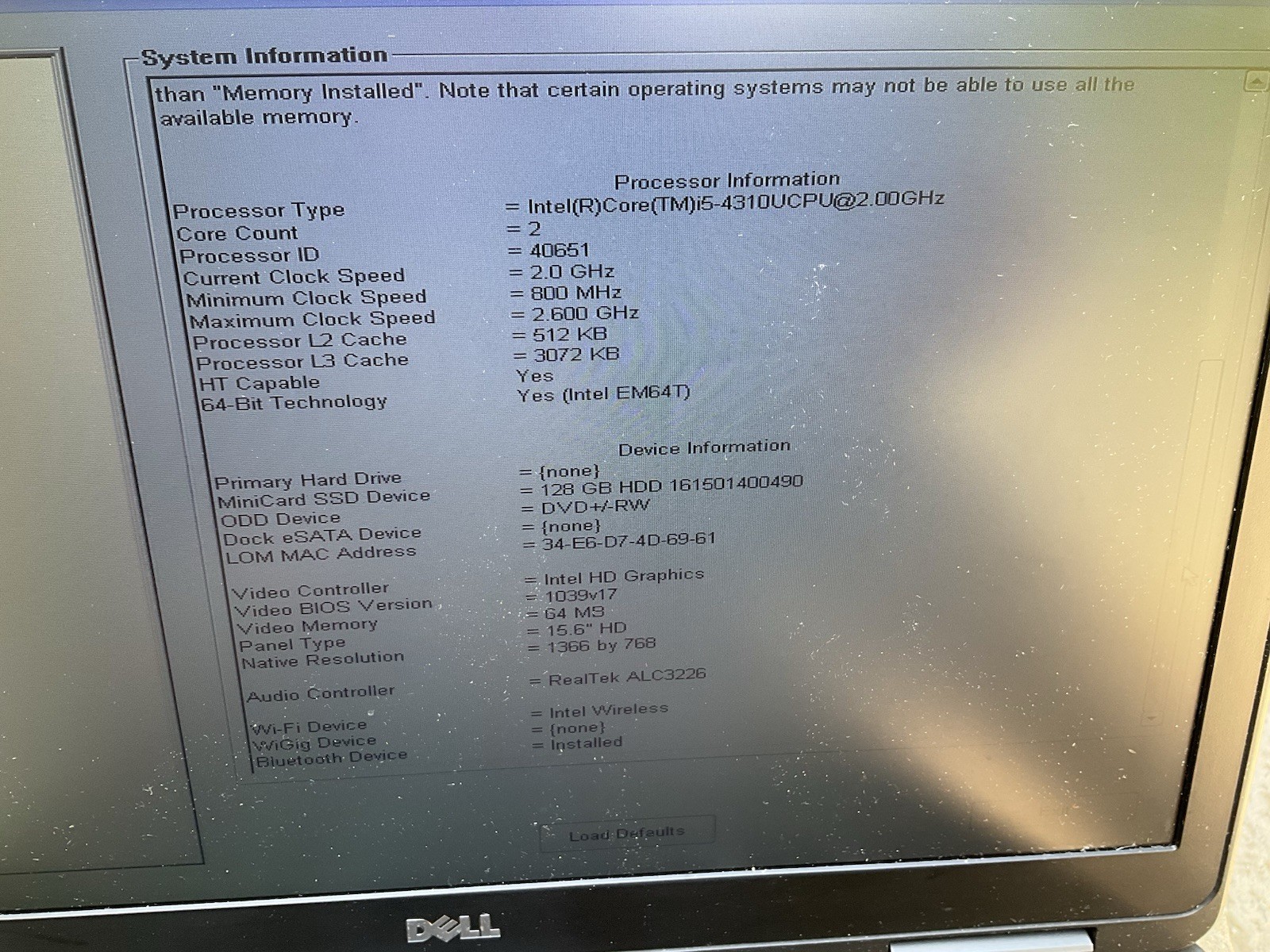 Dell Latitude E5540 Laptop i5-4310U 8GB RAM 128GB SSD Windows 10 Working