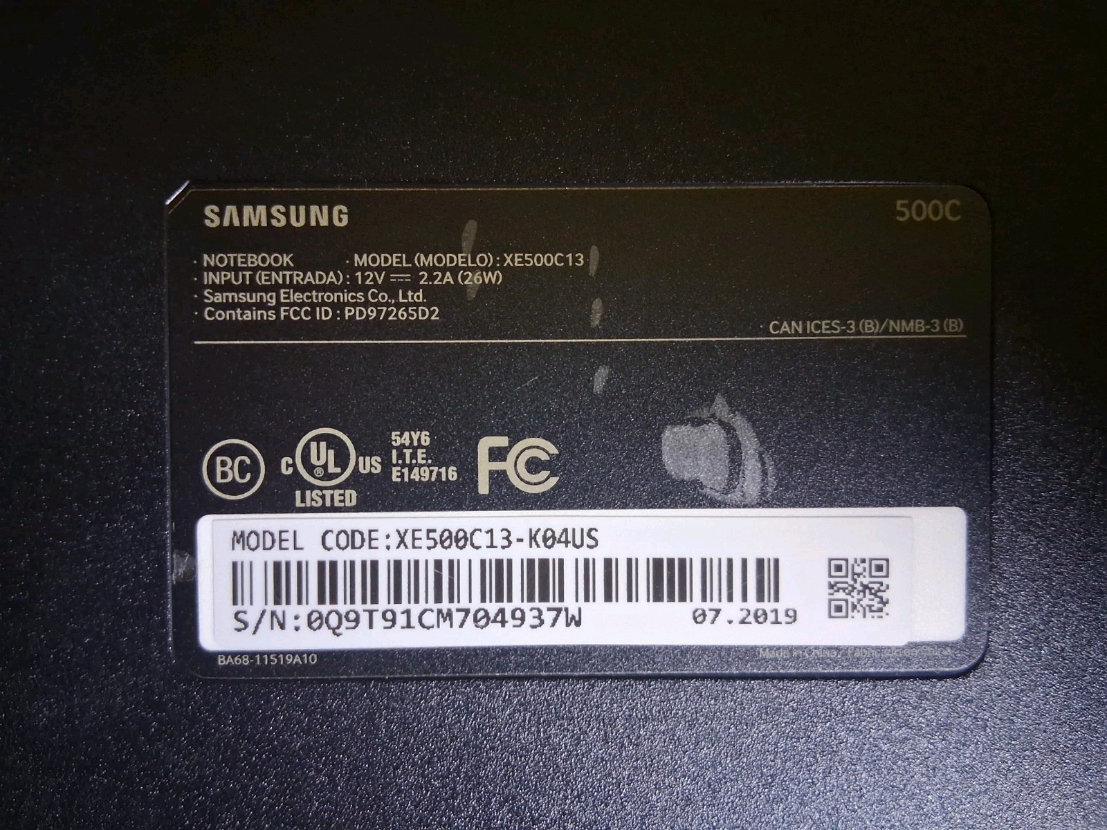 Samsung Chromebook 3 XE500C13 Intel Celeron N3060 4GB 16GB eMMC