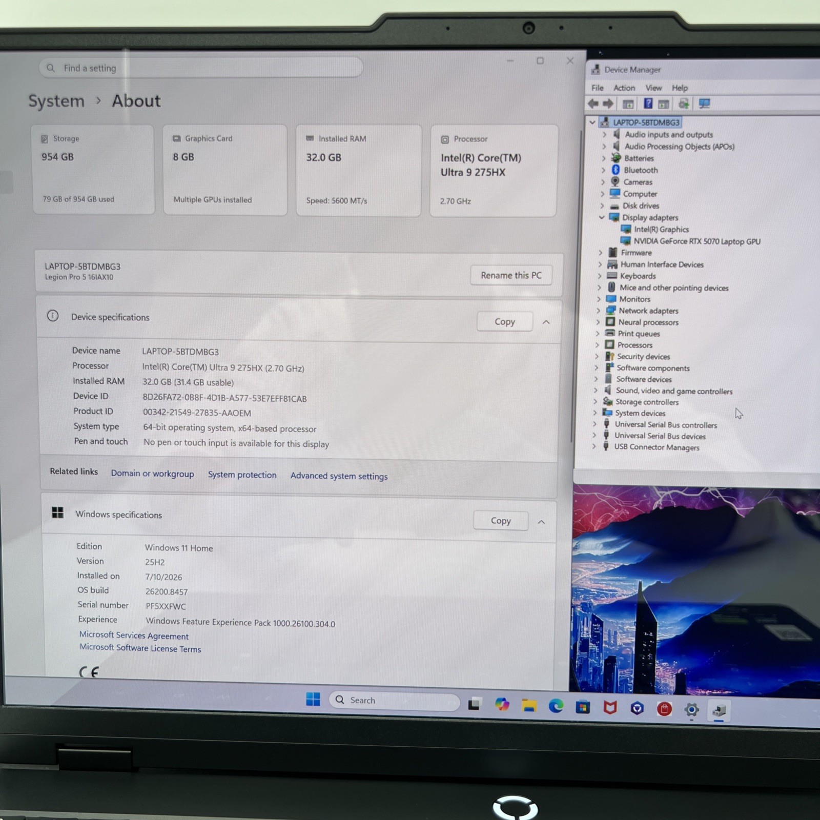 Lenovo Legion Pro 5 16IAX10H 16″ Ultra 9 275HX 32GB 1TB SSD RTX 5070 – Used
