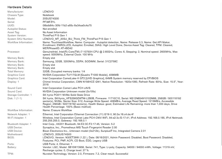 Lenovo ThinkPad P15 Gen 1 – i7‑10750H | 32GB RAM | Quadro T1000 | 15.6″ FHD