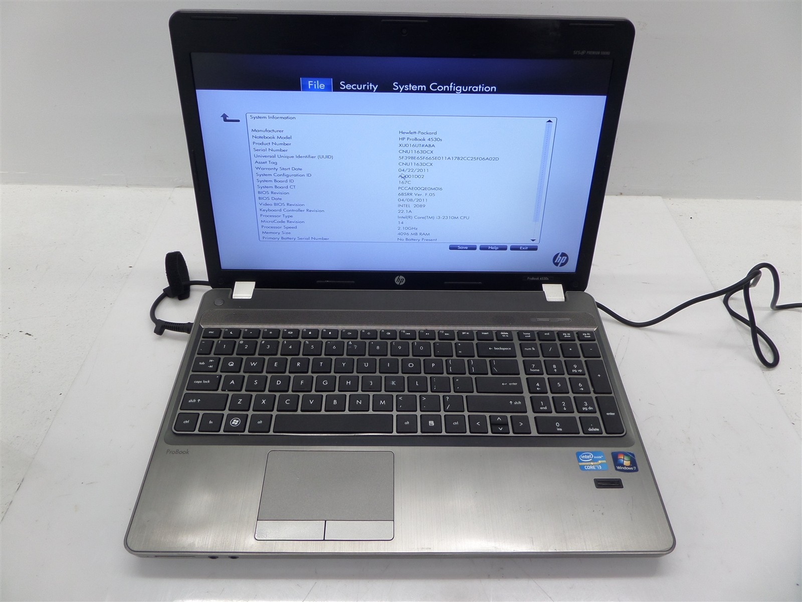 HP ProBook 4530s 15.6″ Laptop Core i3-2310M 2.1GHz CPU 4GB RAM – No HDD/OS