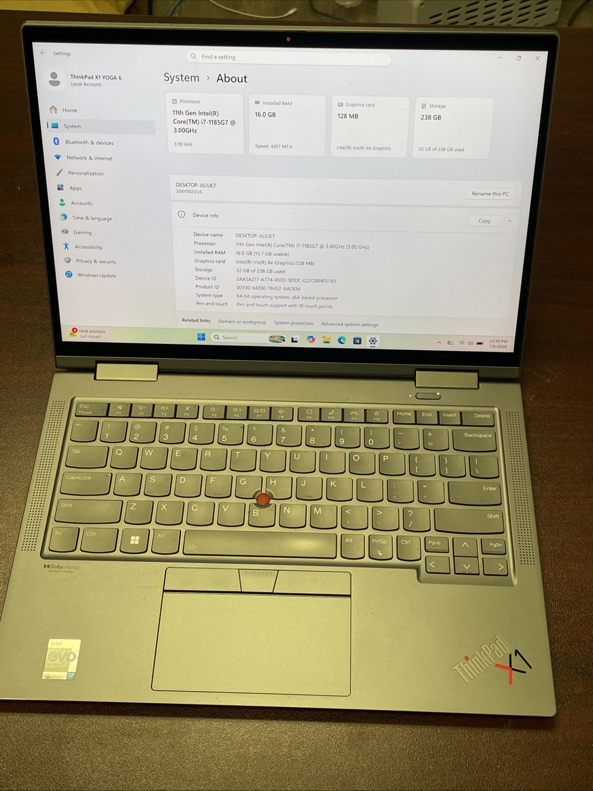 Lenovo ThinkPad X1 Yoga Gen 6 Evo i7-1185G7 16GB 256GB 4K Touch Pen Win11