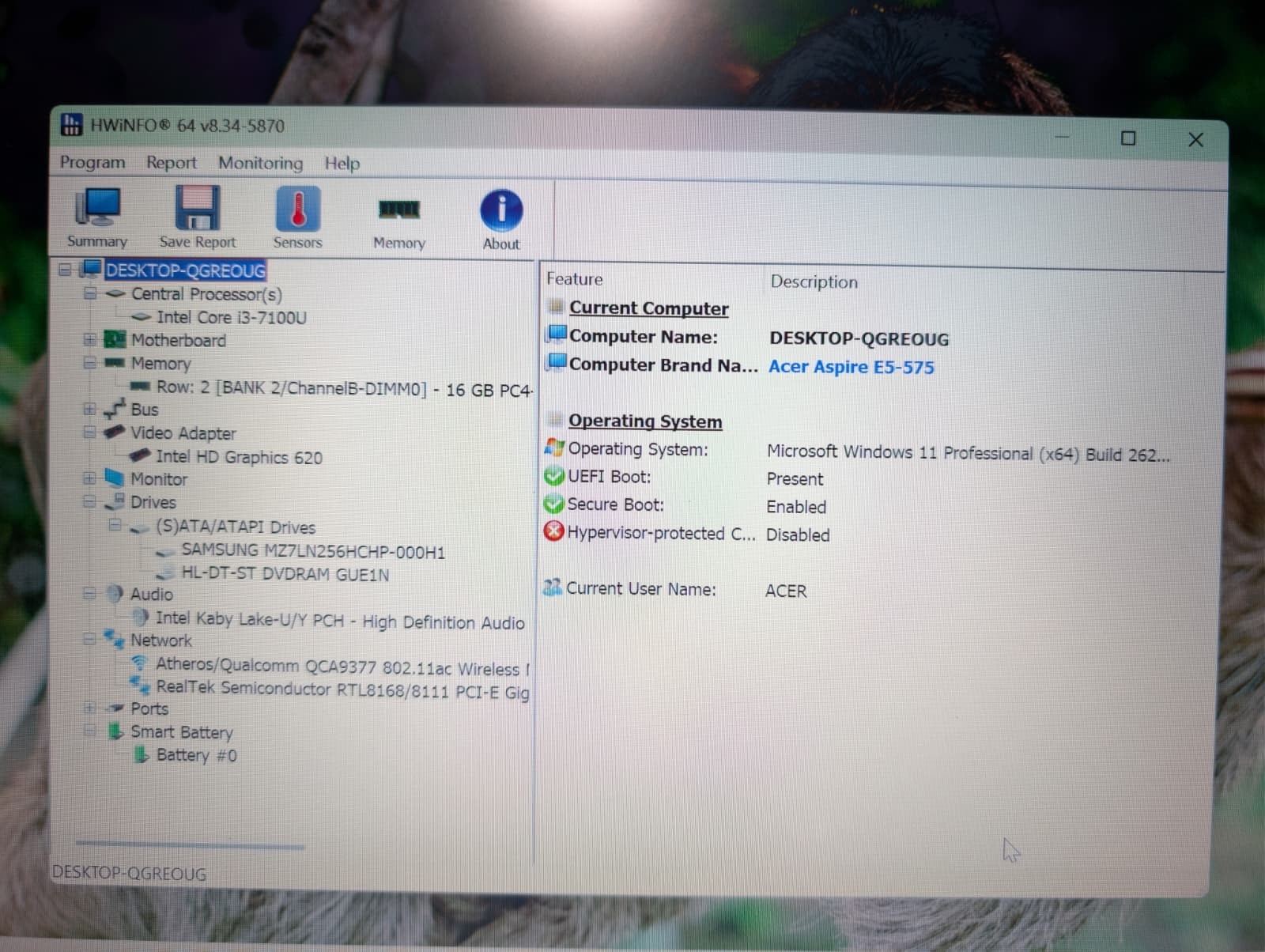15″ ACER ASPIRE E5-575 | i3-7100U 16GB RAM 256GB SSD | FHD Backlit | Win 11 DVD