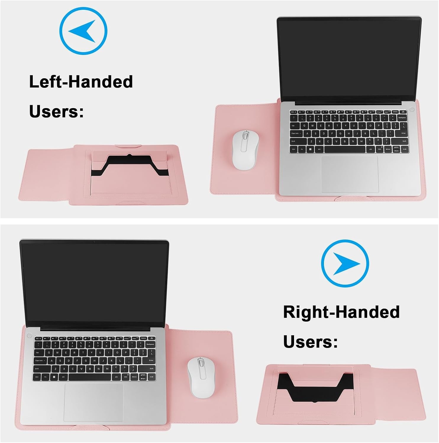 PU Leather Laptop Sleeve Case with Stand for 15.6″ MacBook Pro 16/15.4” Pink