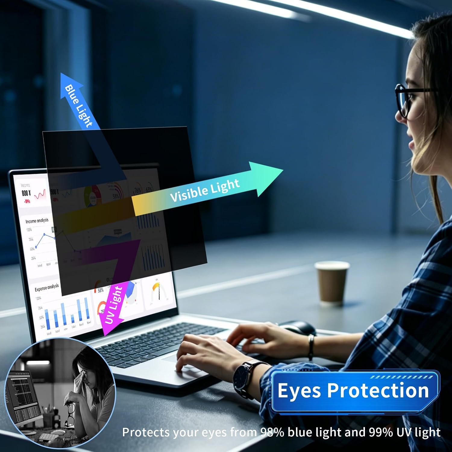 Screen Protector for 15.6 Inch Laptop, Anti Glare Blue Light Blocking Privacy Sh