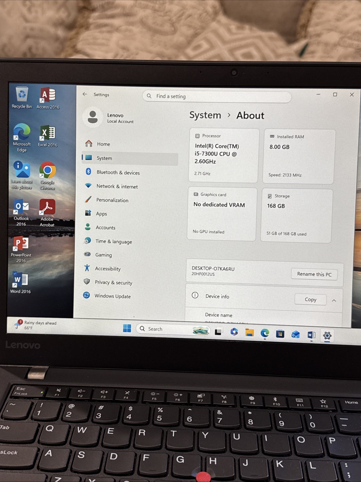 Lenovo ThinkPad T470s 14″ Intel i5-7300U 8GB Ram 180GB SSD Win 10 Pro w/Office