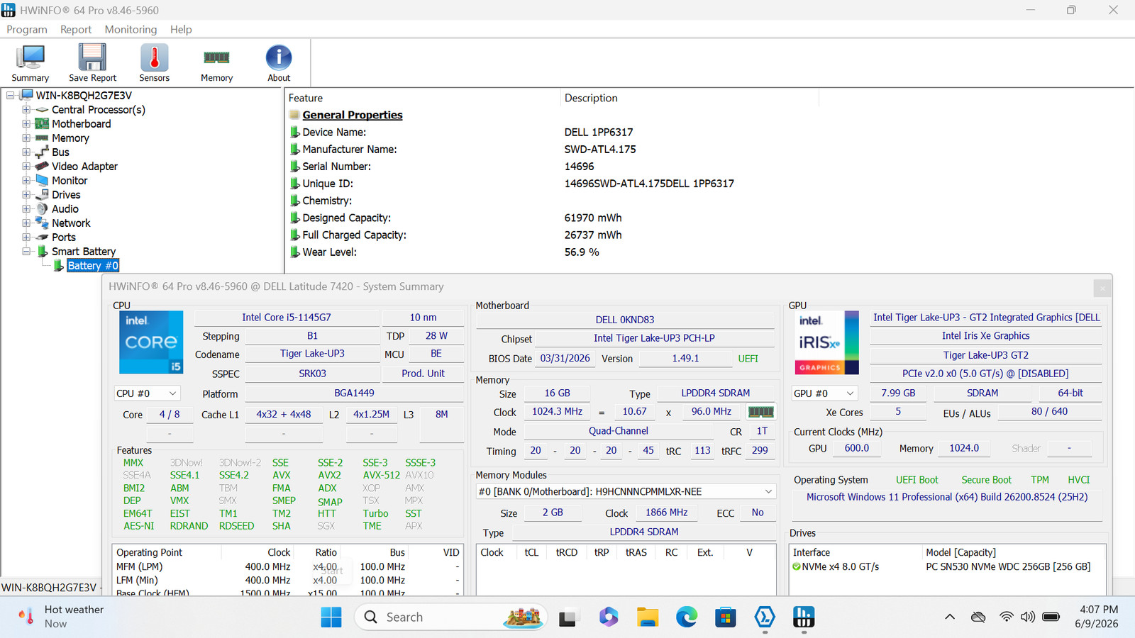 Dell Latitude 7420 14″ FHD Touch I5-1145G7 256GB SSD 16GB W11P Webcam IRCam